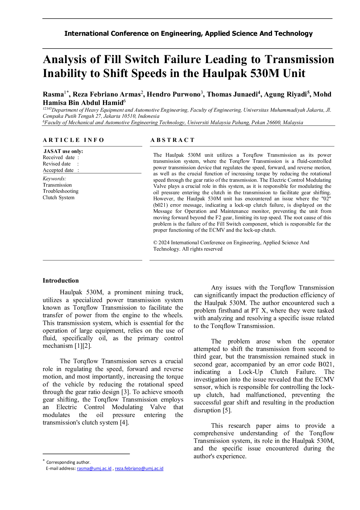 JURIS Analysis Of Fill Switch Failure Leading To Transmission Inability To Shift Speeds In The Haulpak 530M Unit