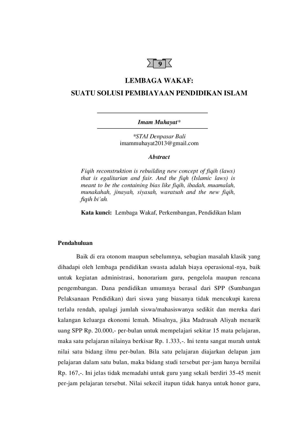 juris Lembaga Wakaf Suatu Solusi Pembiayaan Pendidikan Islam