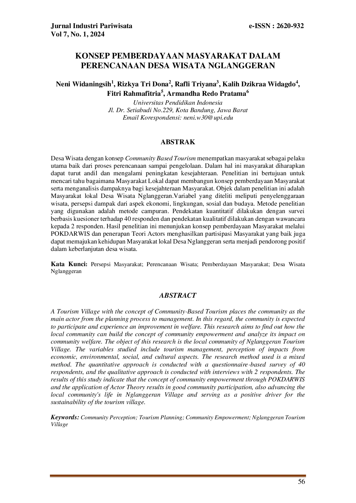 juris Konsep Pemberdayaan Masyarakat dalam Perencanaan Desa Wisata Nglanggeran