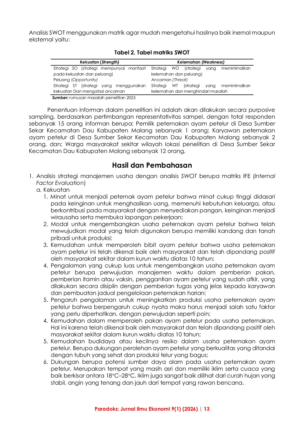 JURIS Strategi Manajemen Usaha Ayam Petelur di Desa Sumber Sekar Kecamatan DAU Kabupaten Malang