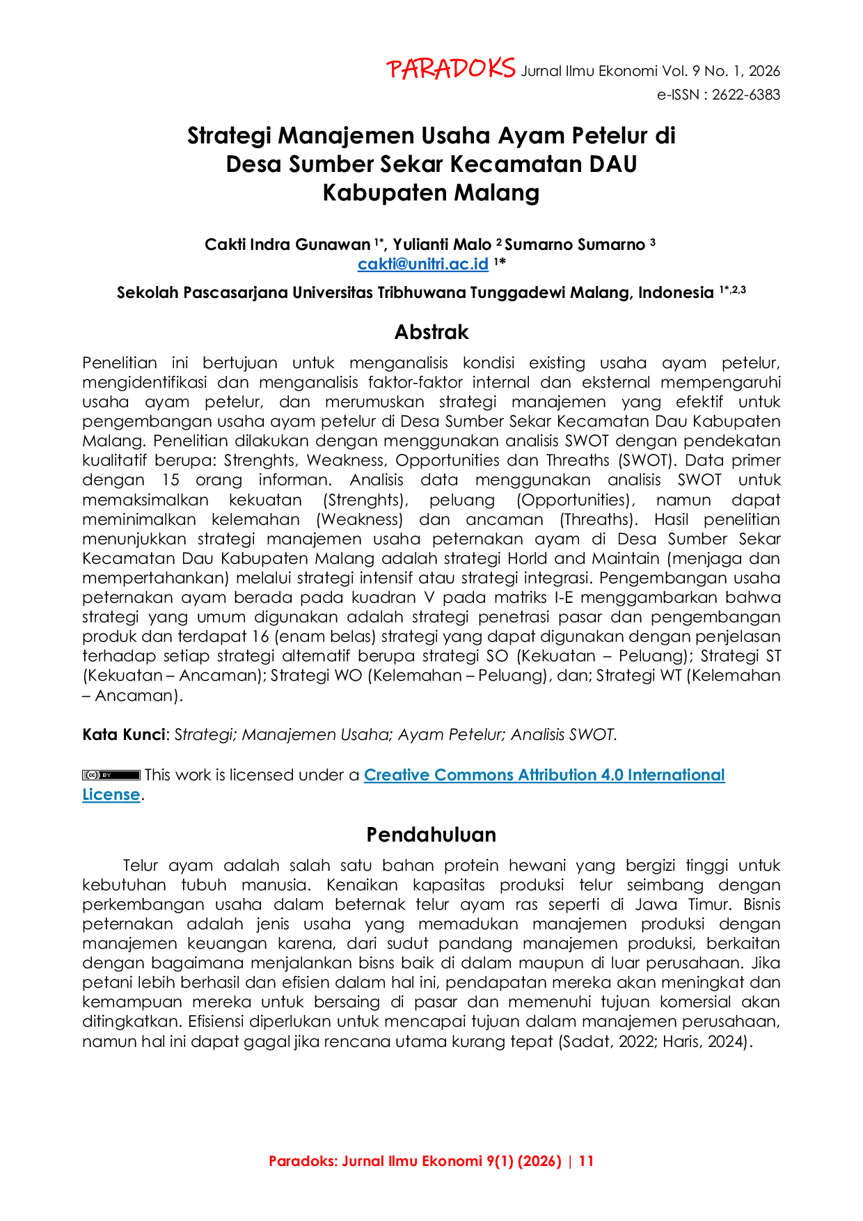 JURIS Strategi Manajemen Usaha Ayam Petelur di Desa Sumber Sekar Kecamatan DAU Kabupaten Malang