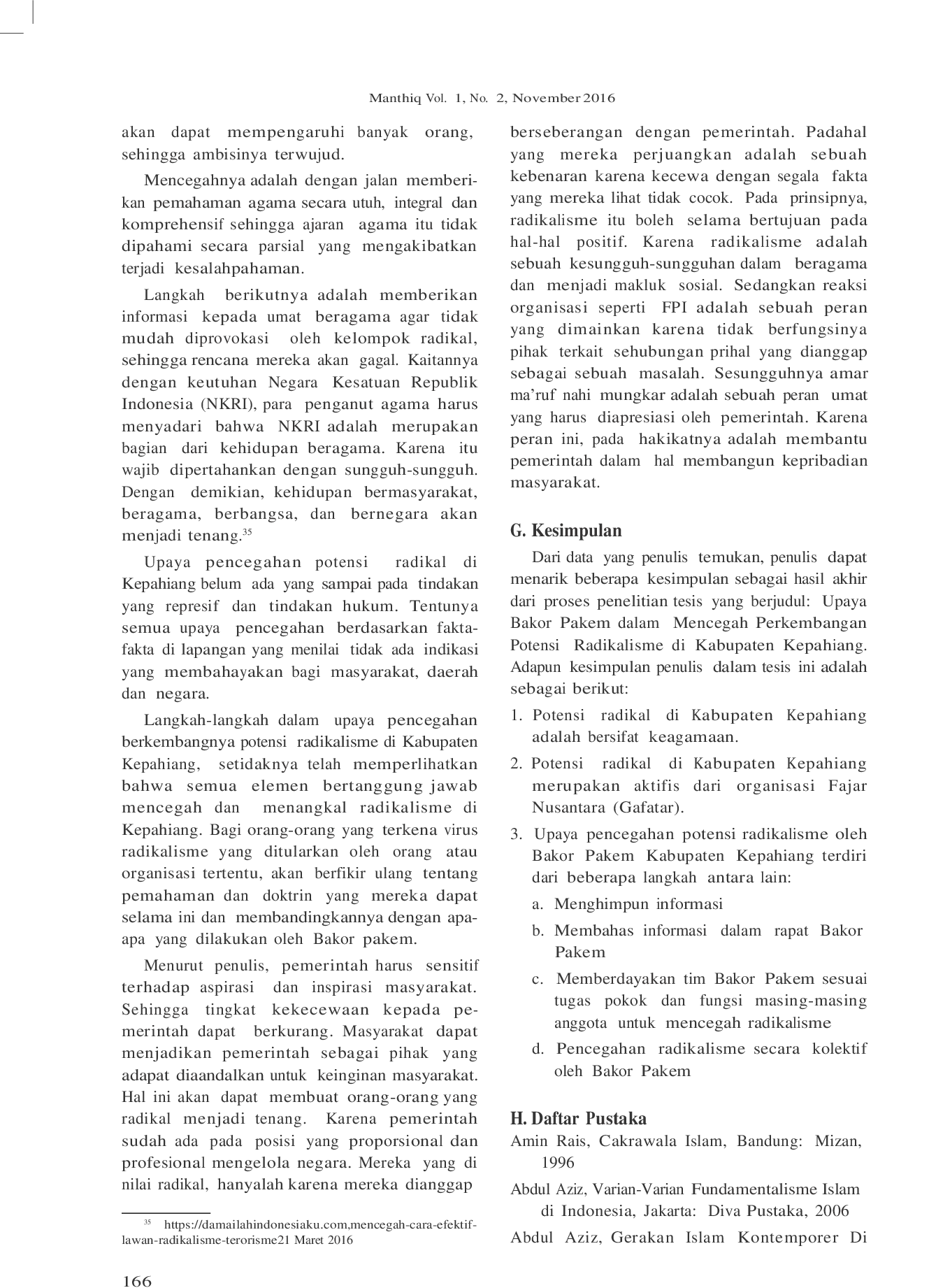 JURIS Upaya Bakor Pakem Dalam Mencegah Perkembangan Potensi Radikalisme di Kabupaten Kepahiang