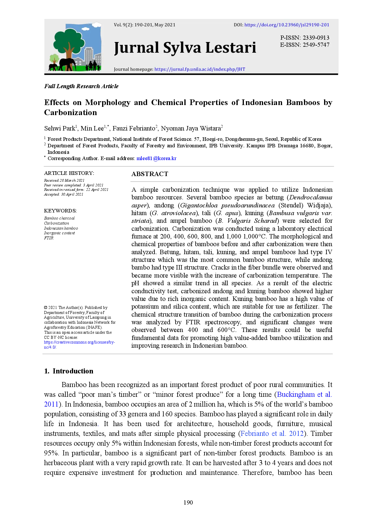 juris Effects on Morphology and Chemical Properties of Indonesian Bamboos by Carbonization