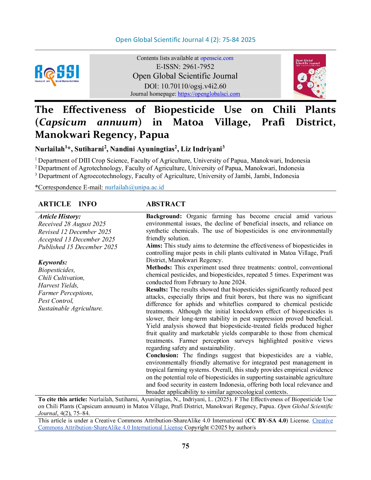 JURIS The Effectiveness of Biopesticide Use on Chili Plants Capsicum annuum in Matoa Village Prafi District Manokwari Regency Papua
