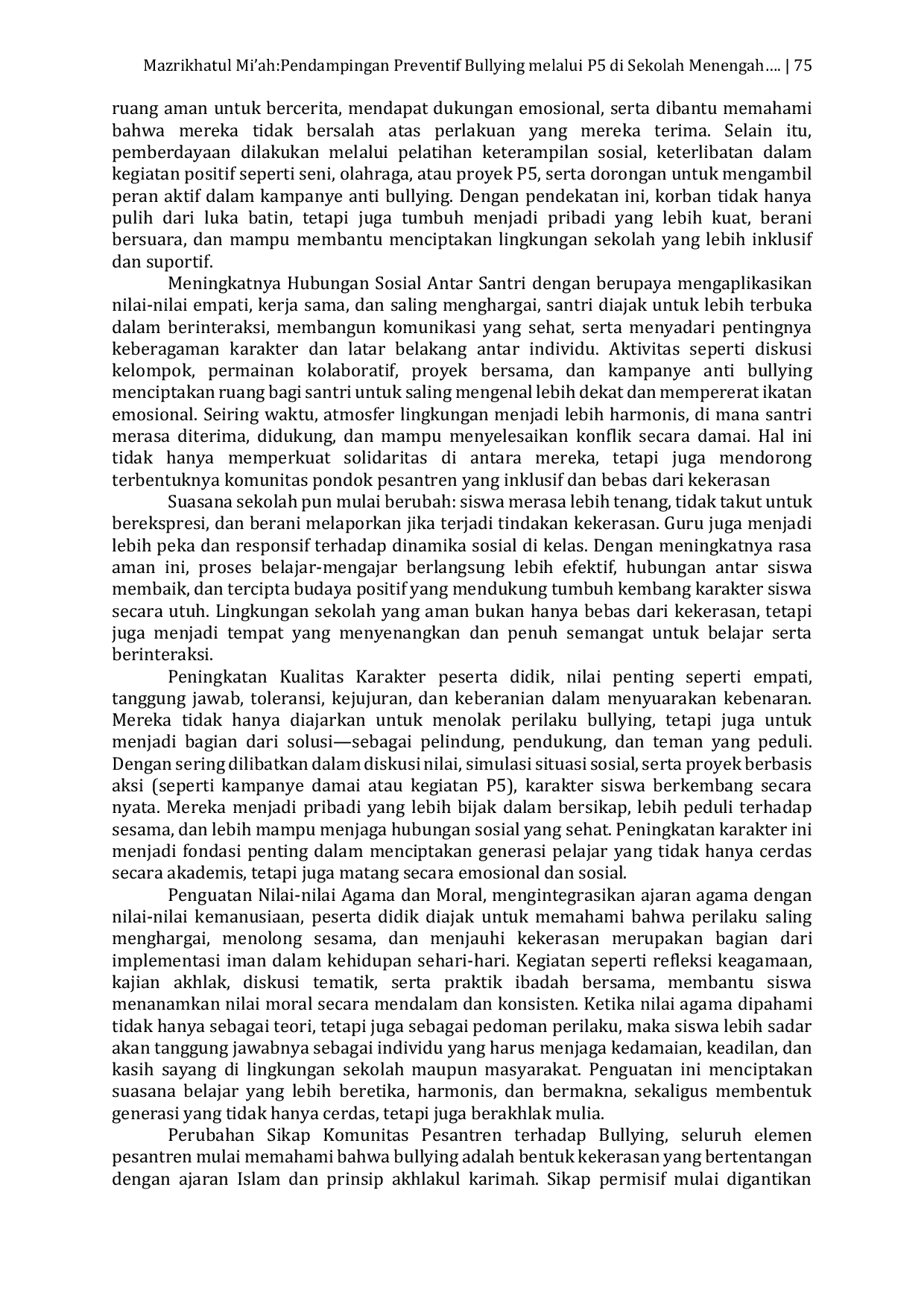 JURIS Pendampingan Preventif Bullying Melalui P5 di Sekolah Menengah Pertama Manarul Qur an