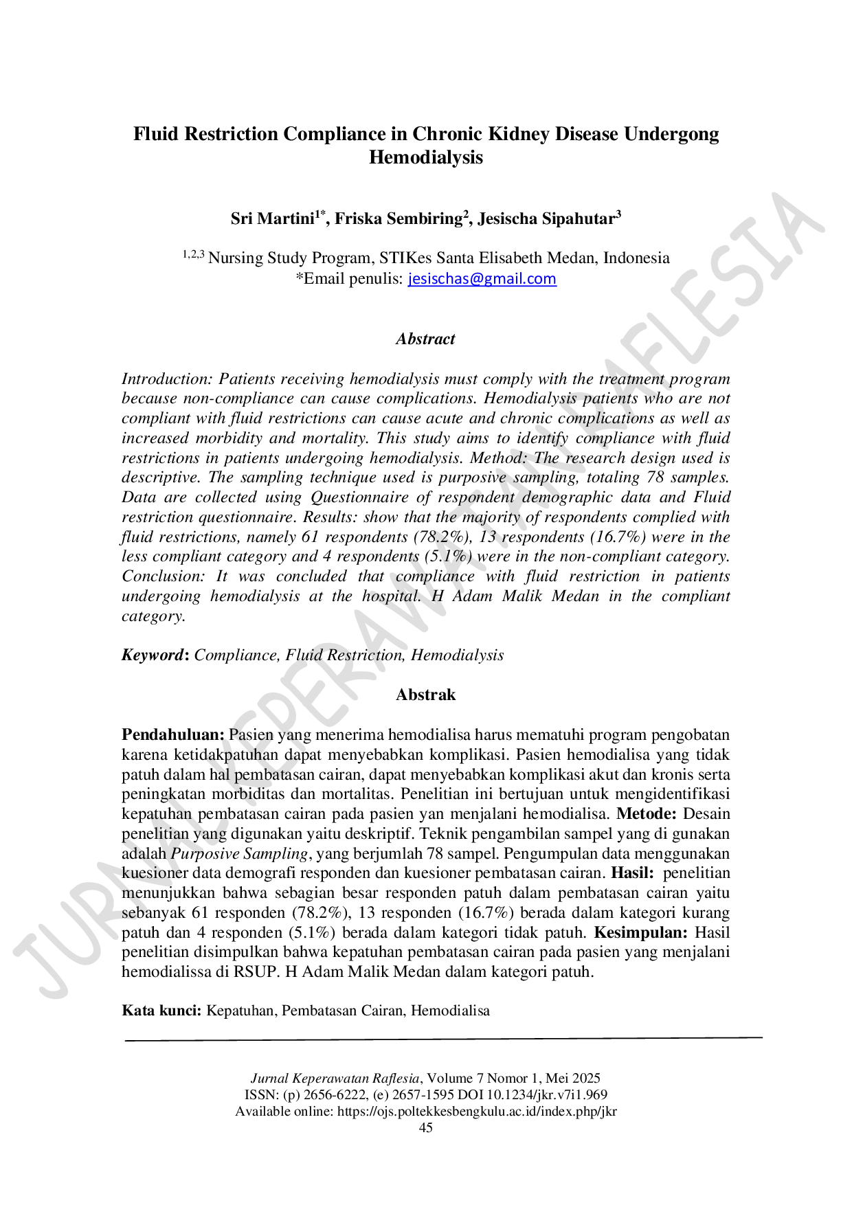 JURIS Description of Compliance with Fluid Restrictions in Patients Undergoing Hemodialysis at H Adam Malik General Hospital Medan 2024