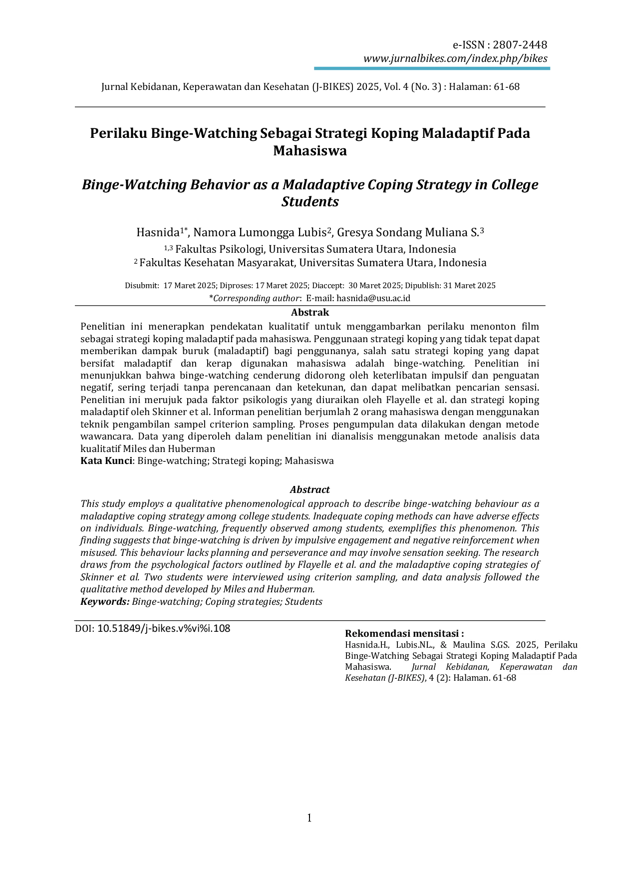 JURIS Perilaku Binge Watching Sebagai Strategi Koping Maladaptif Pada Mahasiswa