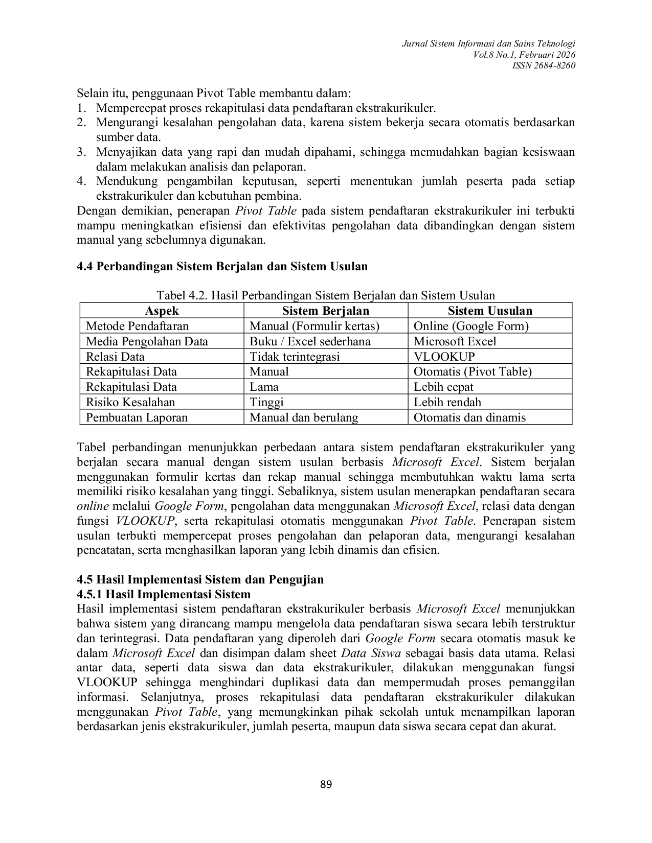 JURIS Perancangan Sistem Pendaftaran Ekstrakurikuler Berbasis Microsoft Excel Menggunakan Fitur VLOOKUP dan Pivot Table Studi Kasus SMPN 6 Babelan