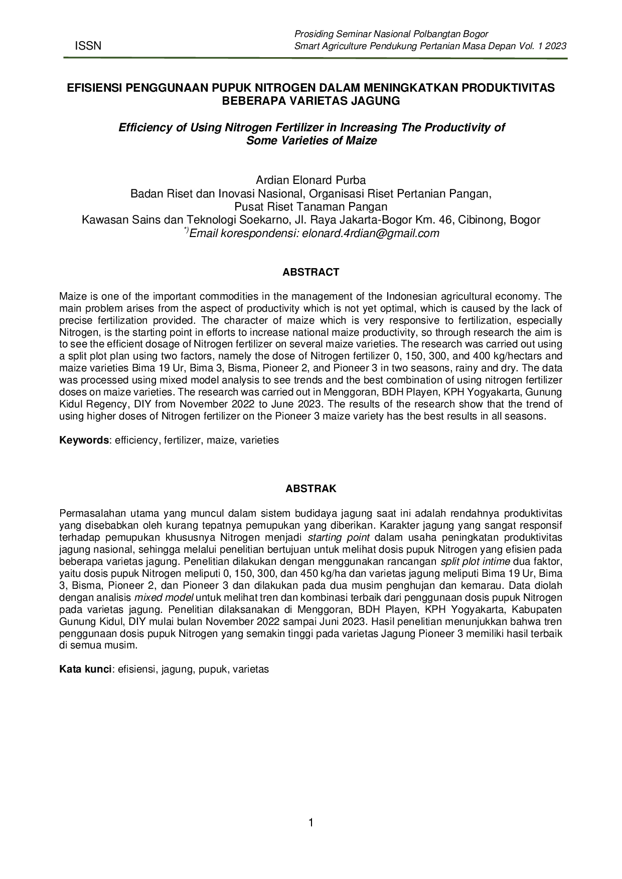 JURIS Efficiency of Using Nitrogen Fertilizer in Increasing The Productivity of Some Varieties of Maize