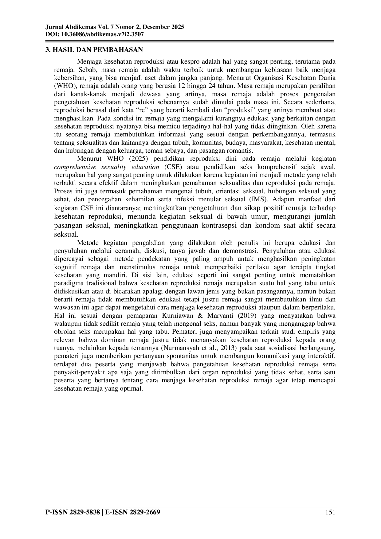 JURIS Edukasi Pentingnya Kesehatan Reproduksi pada Remaja SMK Kesehatan di Kota Yogyakarta