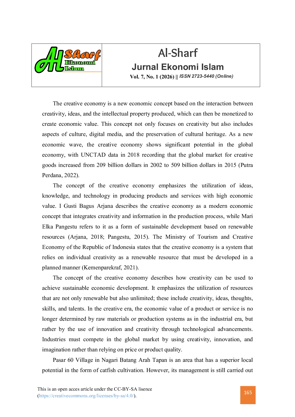 JURIS Strategies For Optimizing Catfish Potential Through A Creative Economy Approach In Pasar 60 Village Batang Arah Tapan Nagari Basa Ampek Balai Tapan Sub District Pesisir Selatan Regency