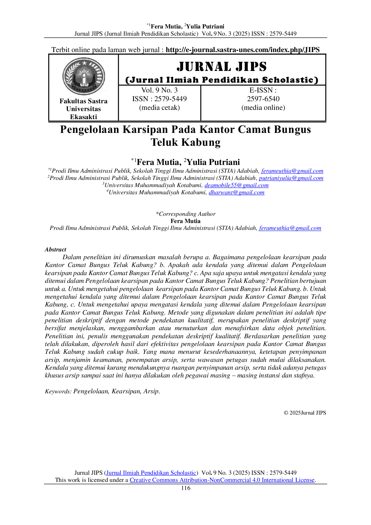 JURIS Pengelolaan Karsipan Pada Kantor Camat Bungus Teluk Kabung