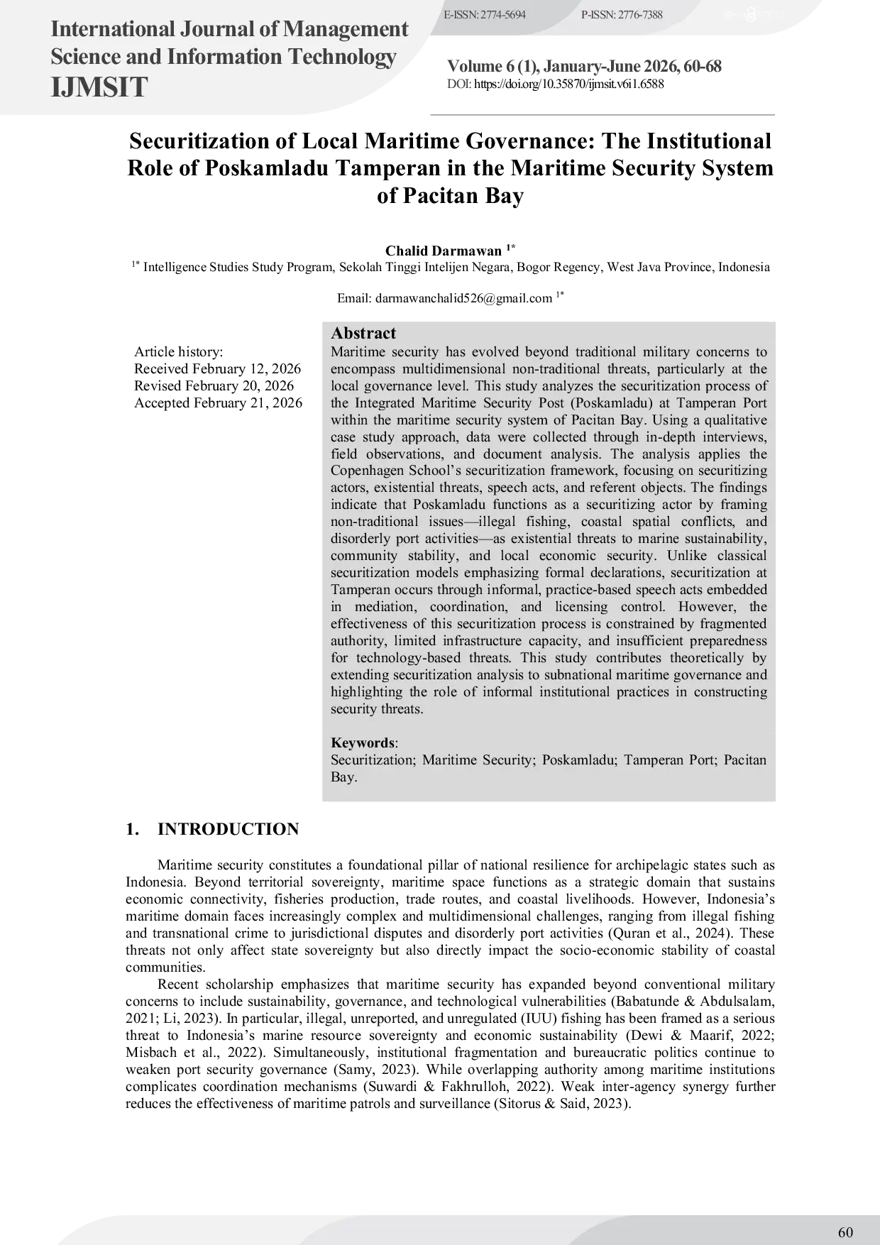 JURIS Securitization of Local Maritime Governance The Institutional Role of Poskamladu Tamperan in the Maritime Security System of Pacitan Bay