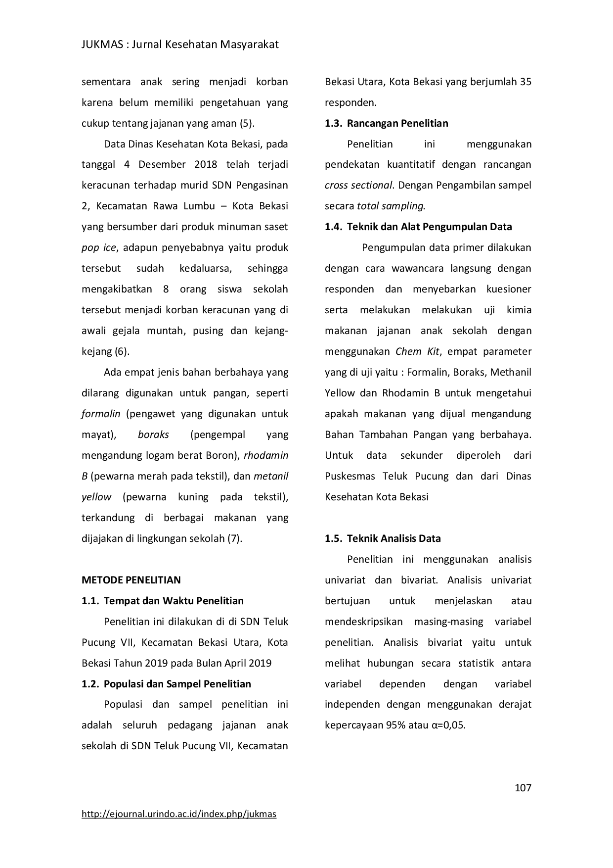 JURIS Faktor faktor yang Berhubungan dengan Perilaku Pedagang dalam Penggunaan Bahan Tambahan Pangan Jajanan Anak Sekolah di SDN TelukPucung VII Kota Bekasi Tahun 2019