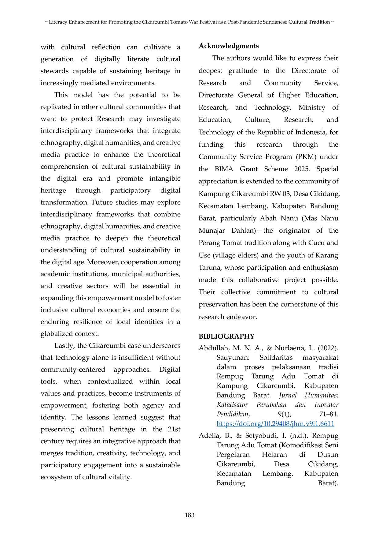 JURIS Literacy Enhancement for Promoting the Cikareumbi Tomato War Festival as a Post Pandemic Sundanese Cultural Tradition