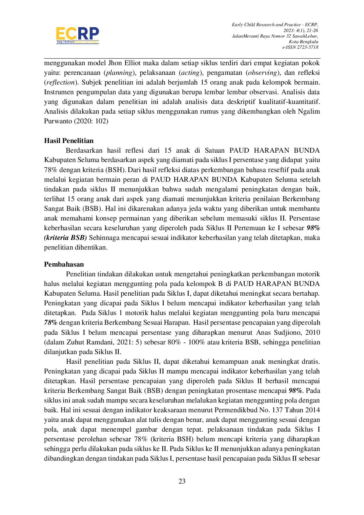 JURIS Upaya Meningkatkan Perkembangan Motorik Halus Melalui Kegiatan Menggunting Pola Pada Anak