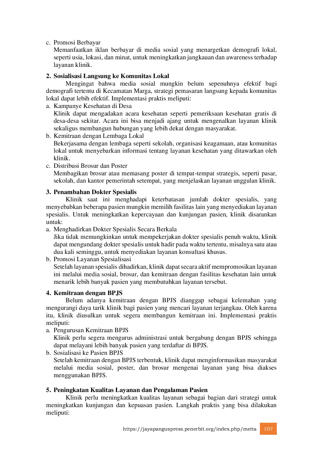 JURIS Strategi Pemasaran Klinik Pratama Mutiara Bunda Tabanan berbasis SWOT untuk Meningkatkan Kunjungan Pasien