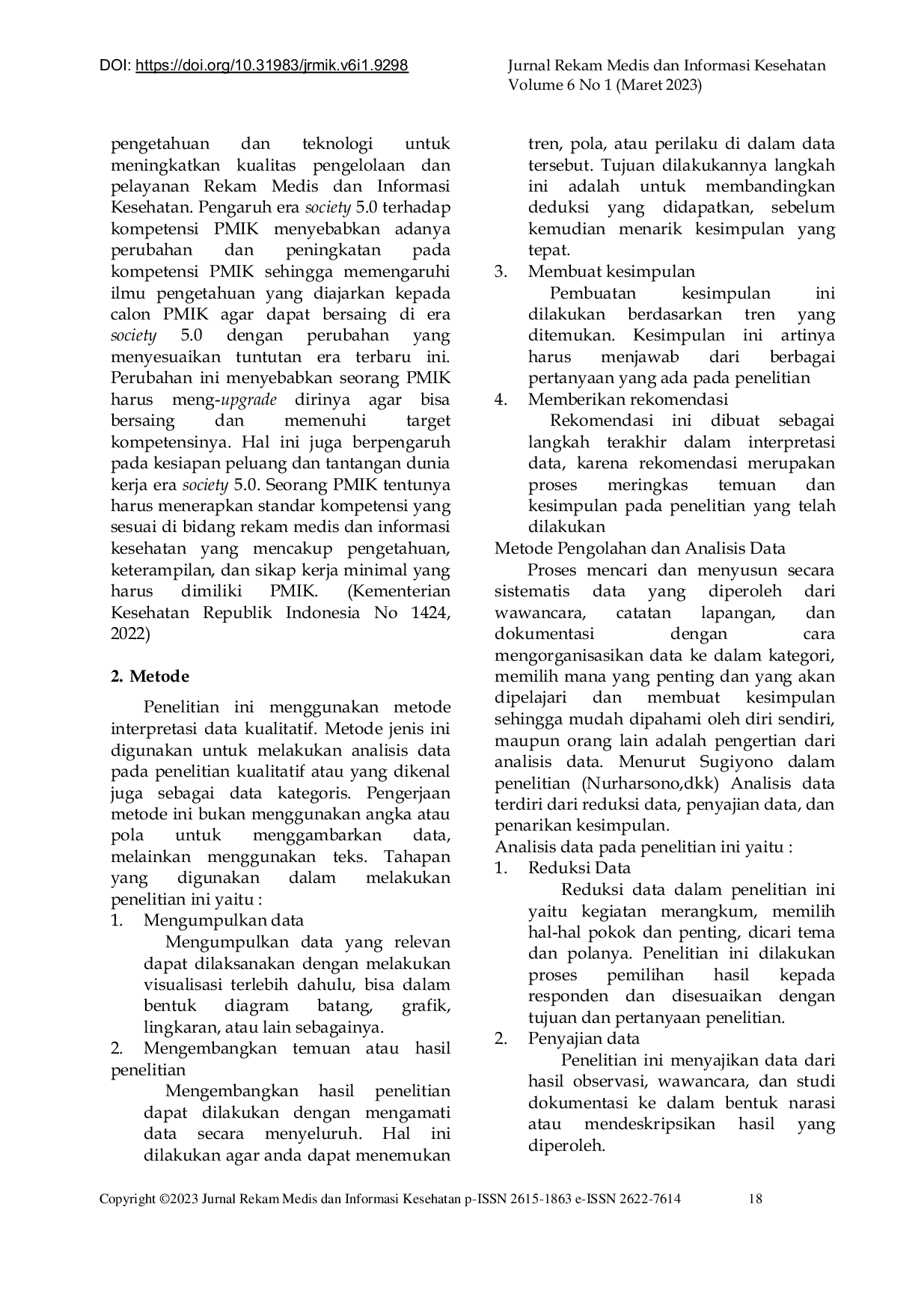 JURIS Dampak Era Society 5 0 Terhadap Kompetensi Perekam Medis dan Informasi Kesehatan PMIK