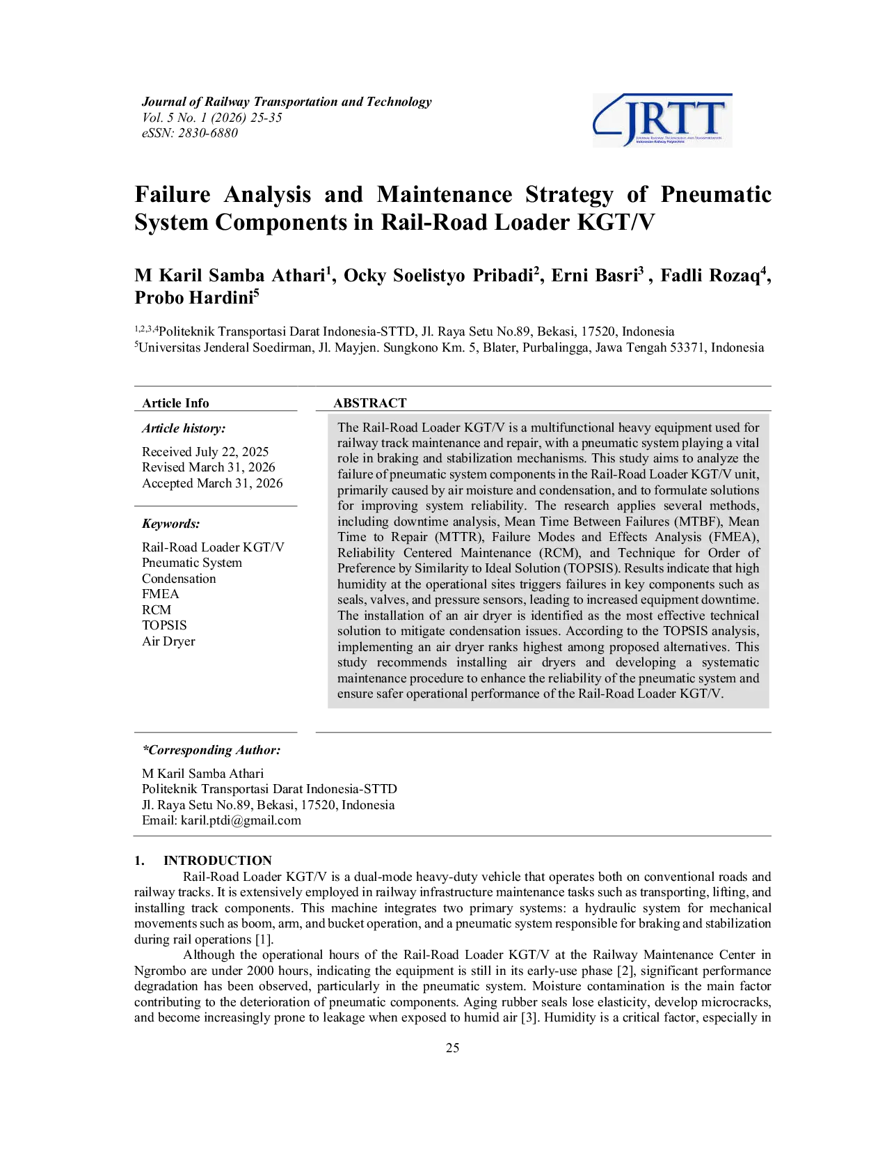 JURIS Failure Analysis and Maintenance Strategy of Pneumatic System Components in Rail Road Loader KGT V