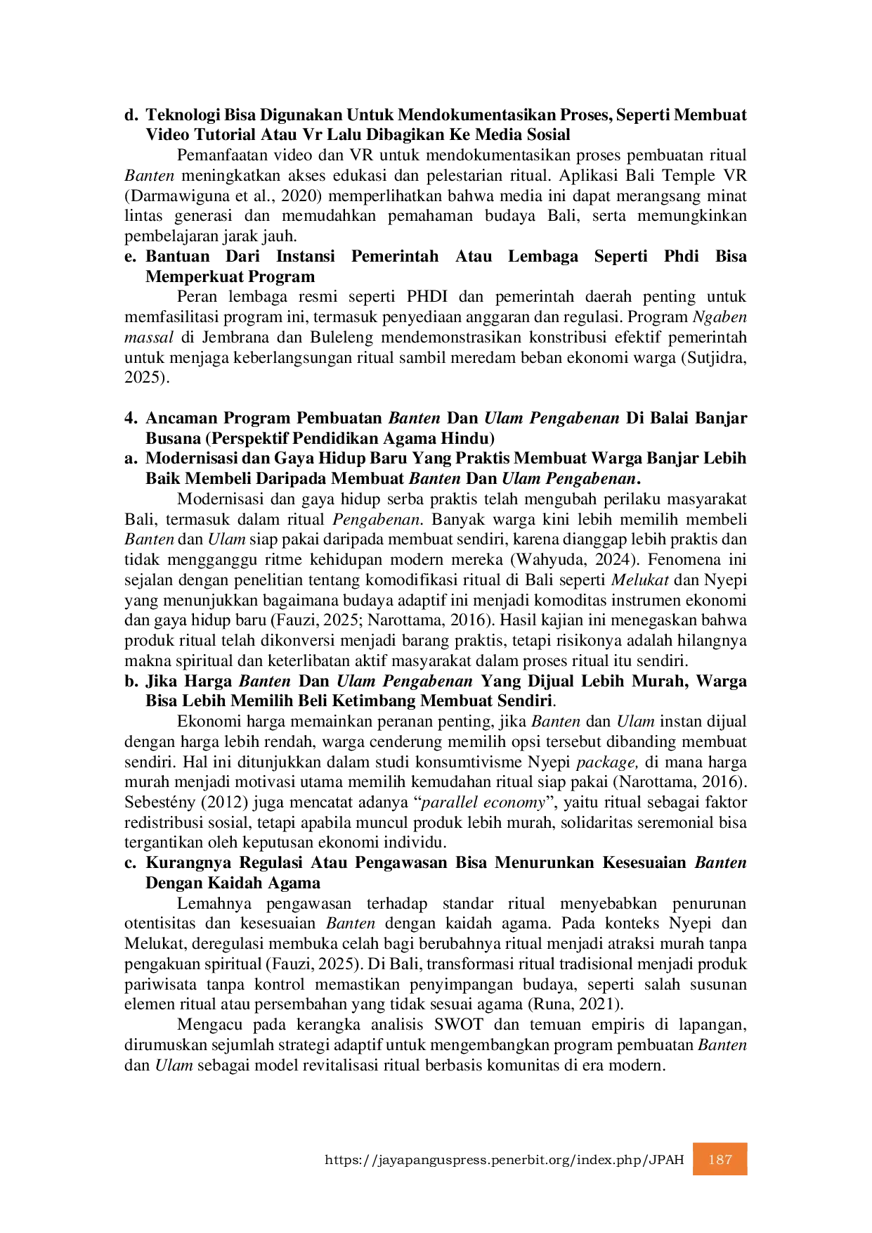 JURIS Analisis SWOT Program Banten dan Ulam Pengabenan Perspektif Pendidikan Hindu