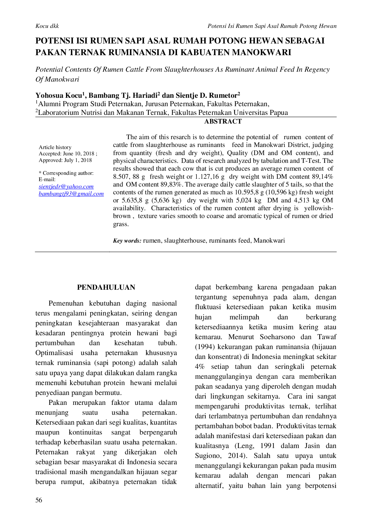 JURIS Potensi Isi Rumen Sapi Asal Rumah Potong Hewan Sebagai Pakan Ternak Ruminansia Di Kabupaten Manokwari