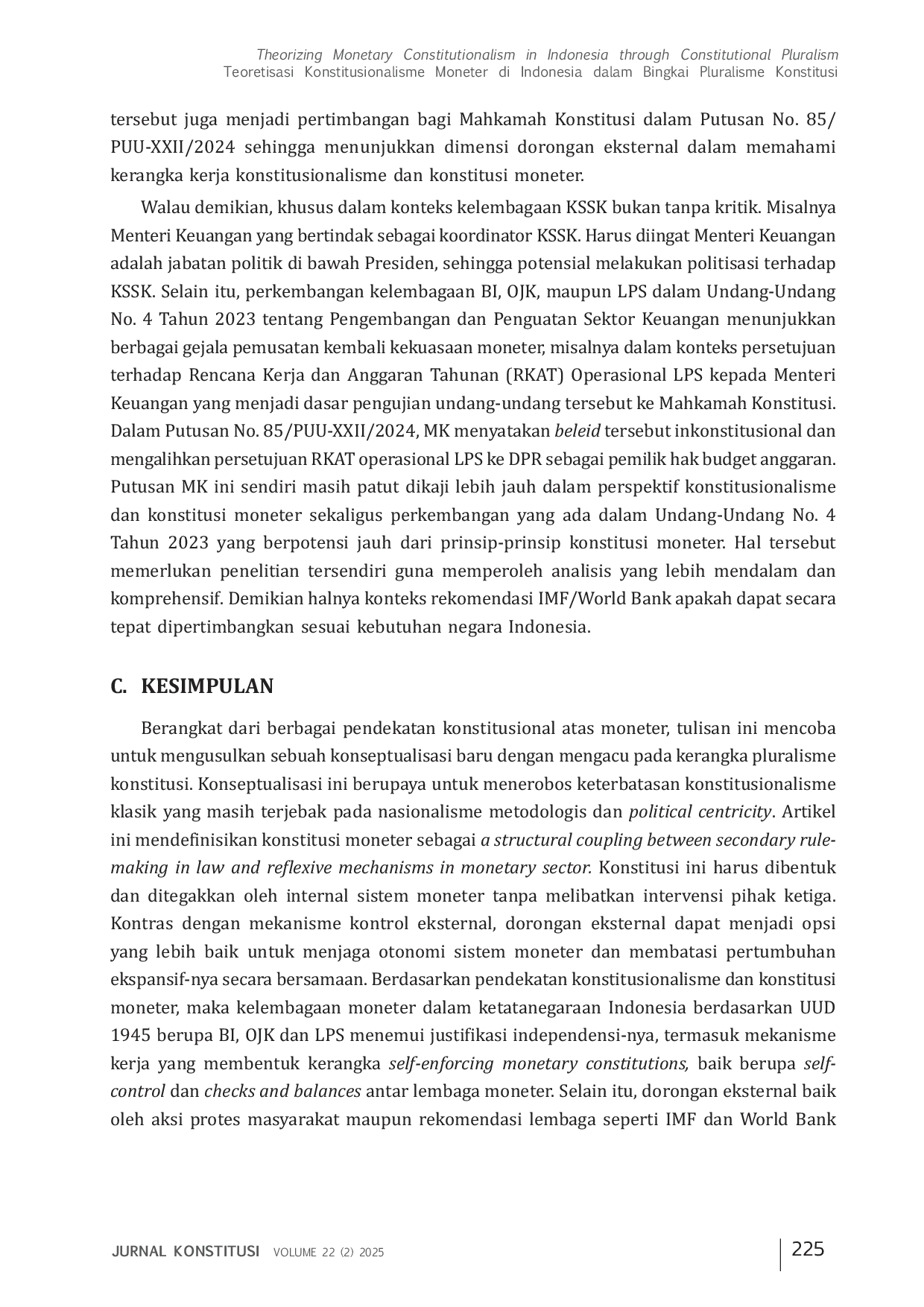 JURIS Teoretisasi Konstitusionalisme Moneter di Indonesia dalam Bingkai Pluralisme Konstitusi Theorizing Monetary Constitutionalism in Indonesia through Constitutional Pluralism