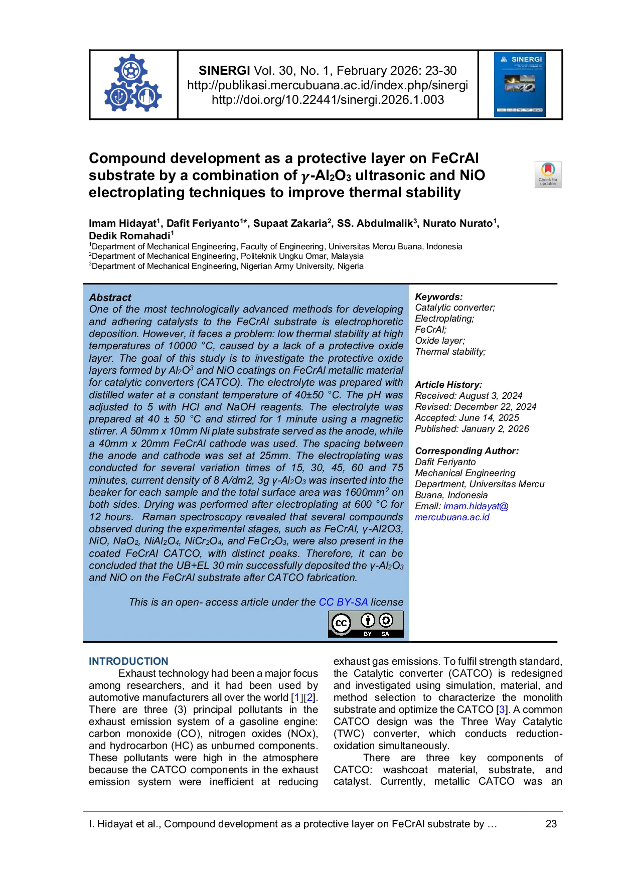 JURIS Compound development as a protective layer on fecral substrate by a combination of Al2O3 ultrasonic and NiO electroplating techniques to improve thermal stability