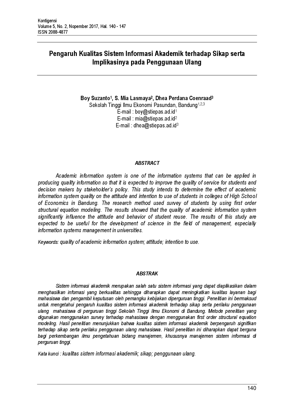 juris Pengaruh Kualitas Sistem Informasi Akademik terhadap Sikap serta Implikasinya pada Penggunaan Ulang