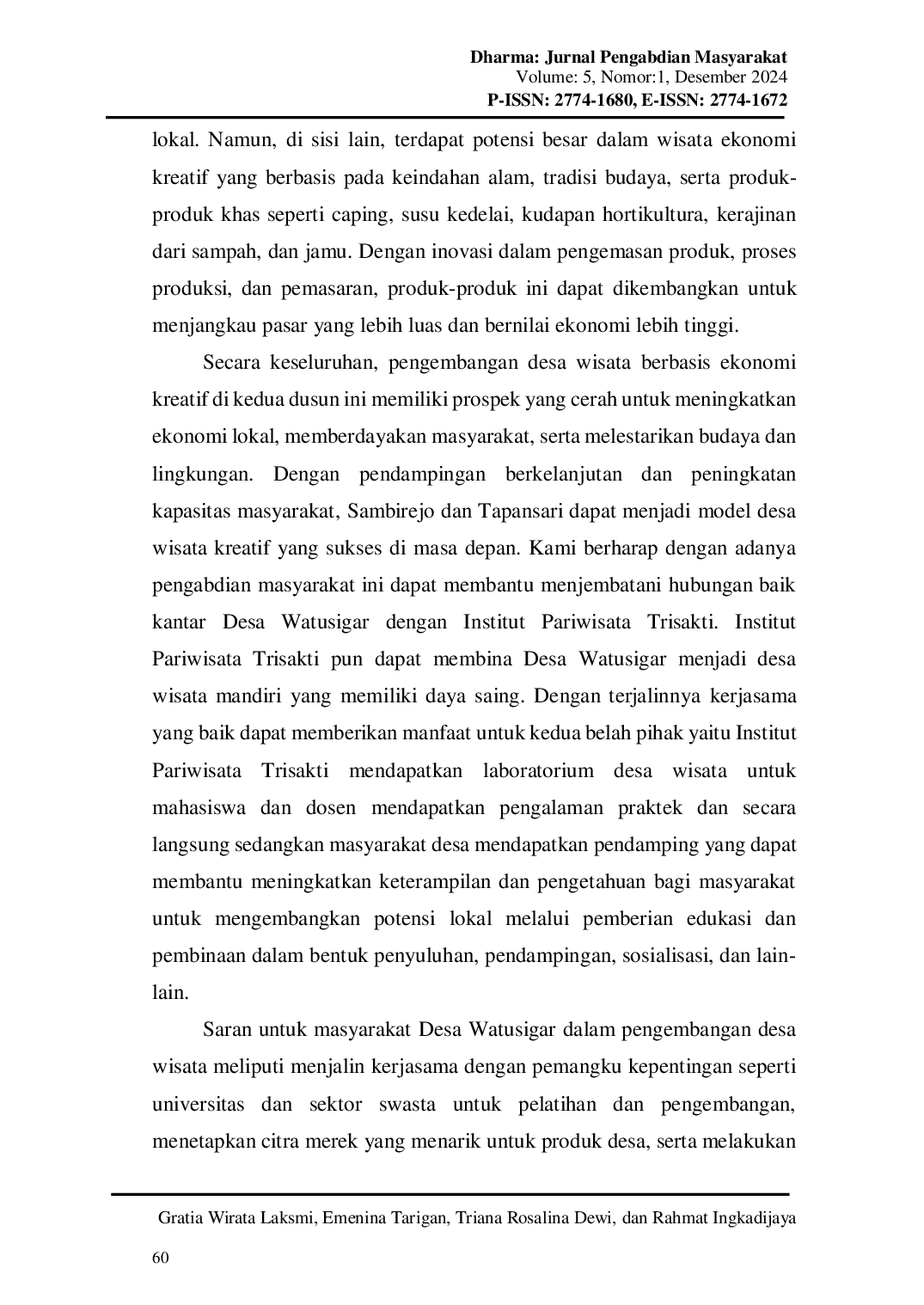 JURIS Pengembangan Potensi Desa Wisata Berbasis Ekonomi Kreatif untuk Meningkatkan Perekonomian Masyarakat