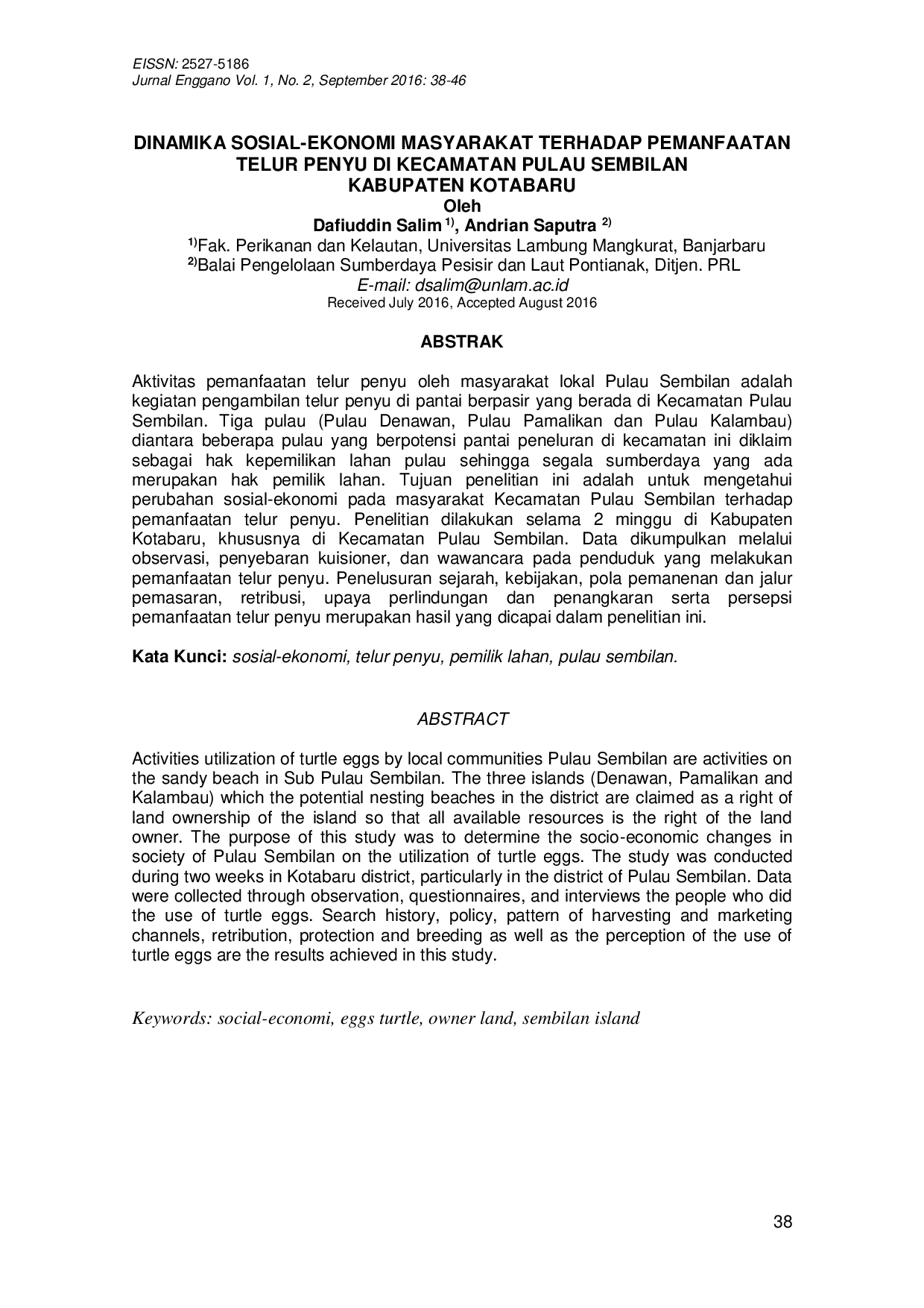 JURIS Dinamika Sosial Ekonomi Masyarakat Terhadap Pemanfaatan Telur Penyu Di Kecamatan Pulau Sembilan Kabupaten Kotabaru