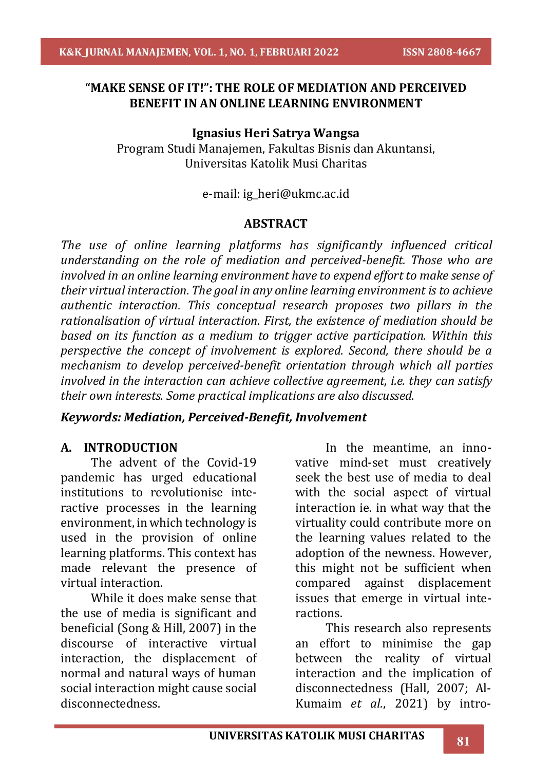 JURIS Make Sense Of It The Role Of Mediation And Perceived Benefit In An Online Learning Environment