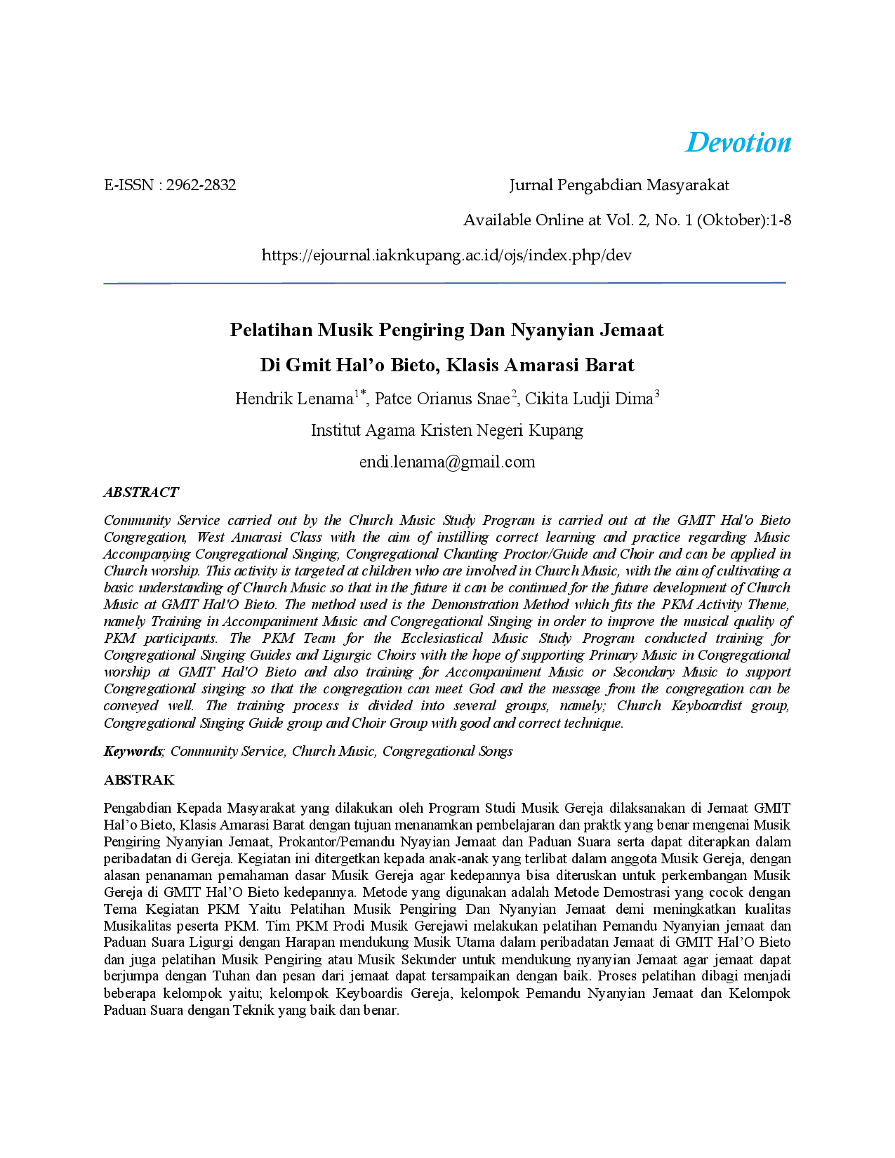 juris Pelatihan Musik Pengiring Dan Nyanyian Jemaat Di Gmit Hal o Bieto Klasis Amarasi Barat
