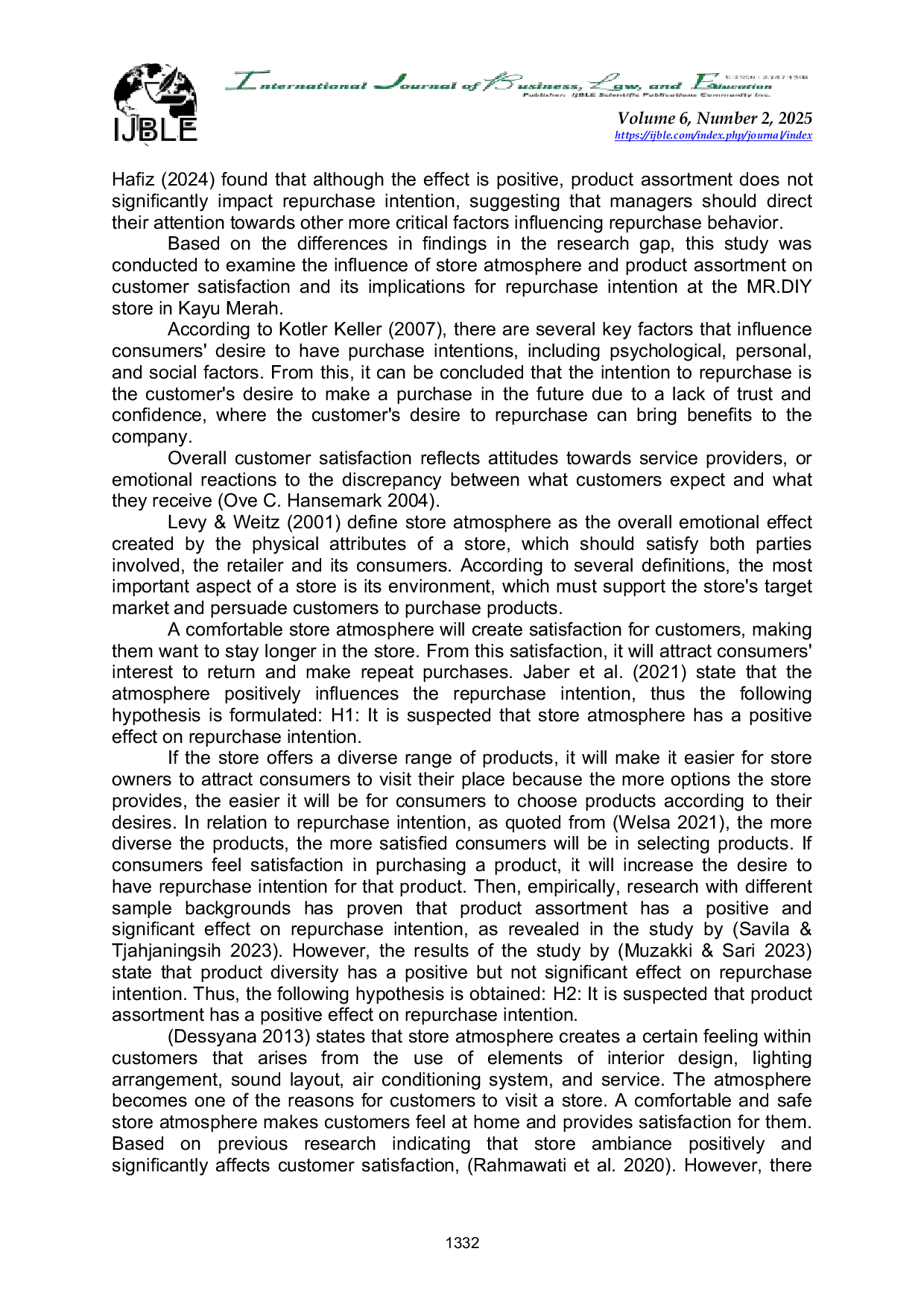JURIS The Influence of Store Atmosphere and Product Assortment on Repurchase Intention with Customer Satisfaction as a Mediating Variable at MR DIY Kayu Merah