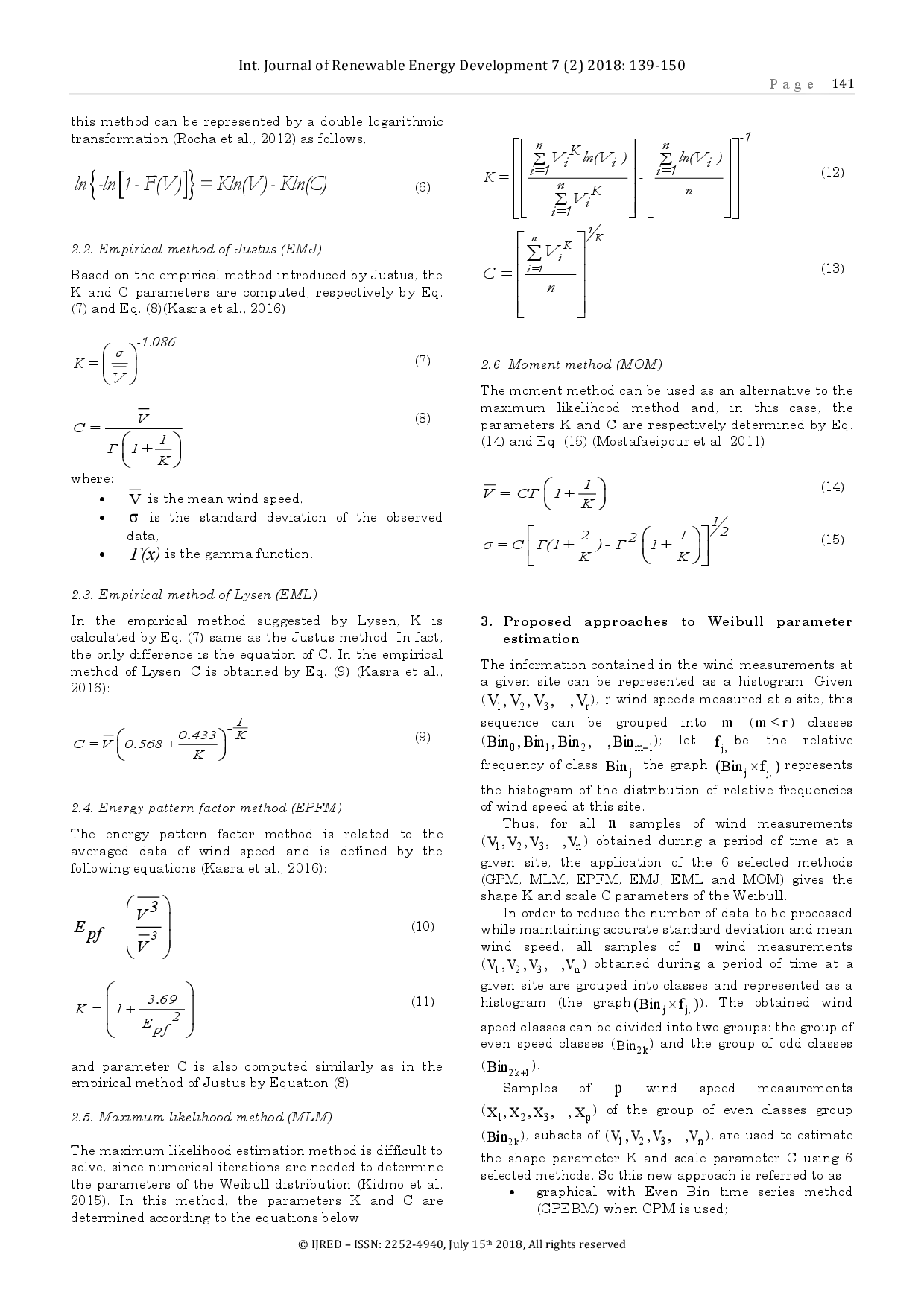 juris The Use of Odd and Even Class Wind Speed Time Series of Distribution Histogram to Estimate Weibull Parameters