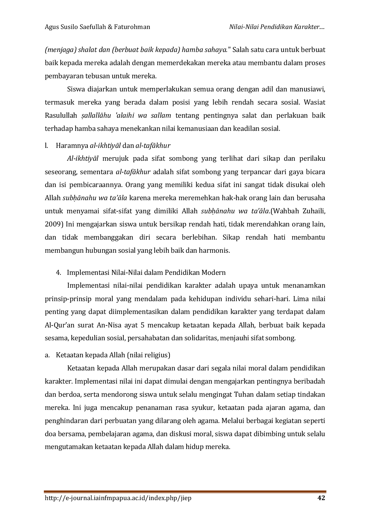 JURIS Nilai Nilai Pendidikan Karakter Pada Surah An NisA Ayat 36 Kajian Tafsir Al Munr Karya Wahbah Zuhaili