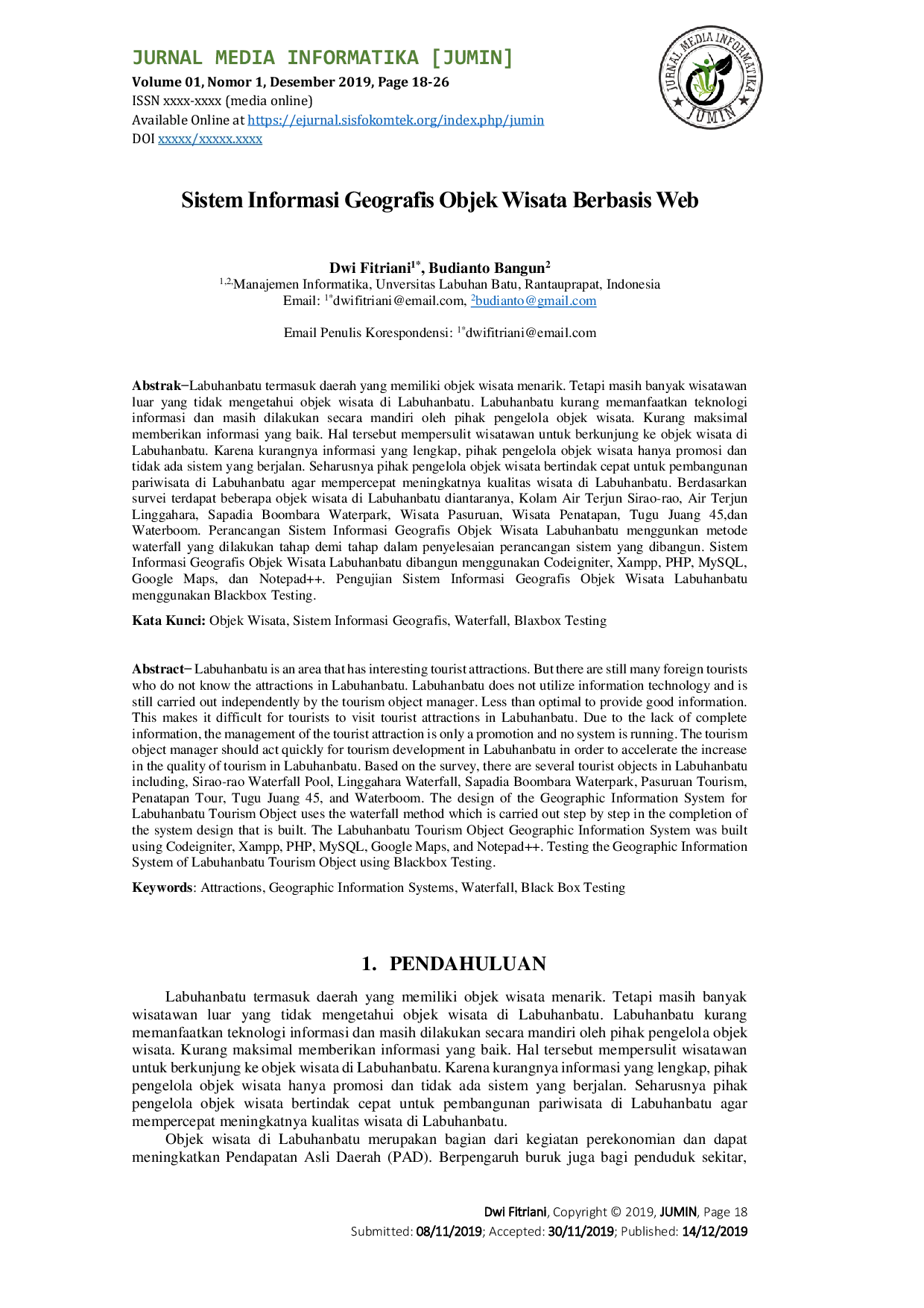 JURIS Sistem Informasi Geografis Objek Wisata Berbasis Web