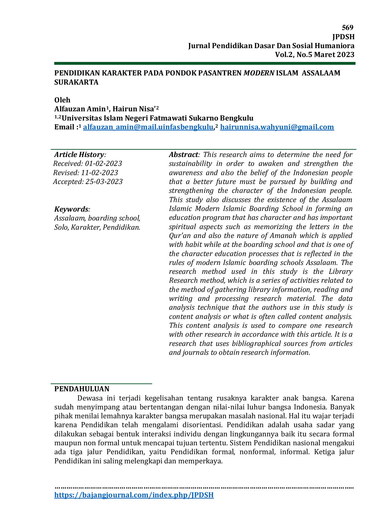 JURIS Pendidikan Karakter Pada Pondok Pasantren Modern Islam Assalaam Surakarta
