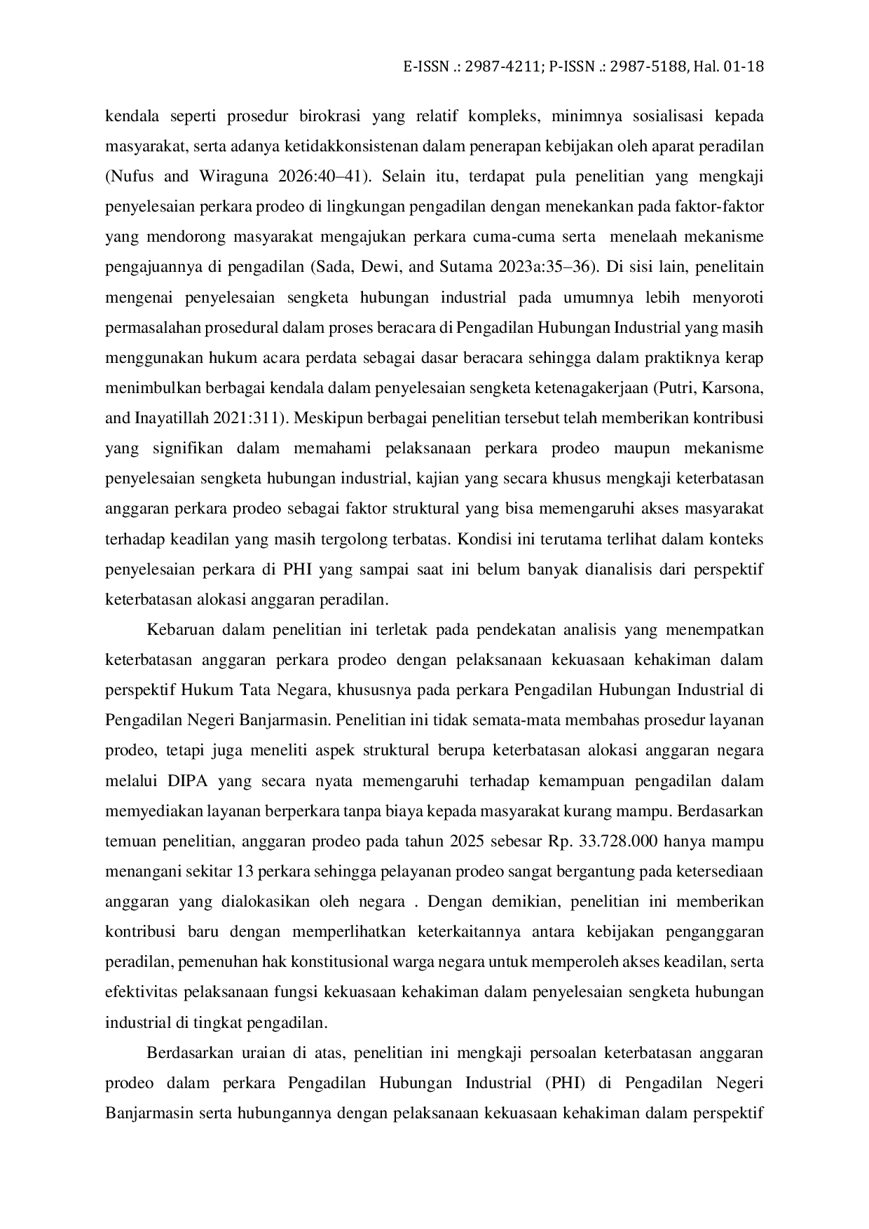 JURIS Keterbatasan Anggaran Prodeo PHI terhadap Pelaksanaan Kekuasaan Kehakiman PN Banjarmasin Perspektif HTN