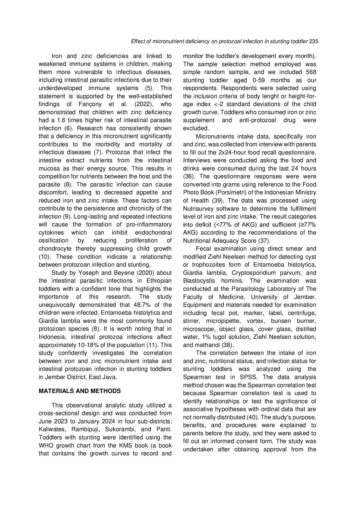 JURIS Effect Of Micronutrient Deficiency On Protozoal Infection In Stunting Toddler