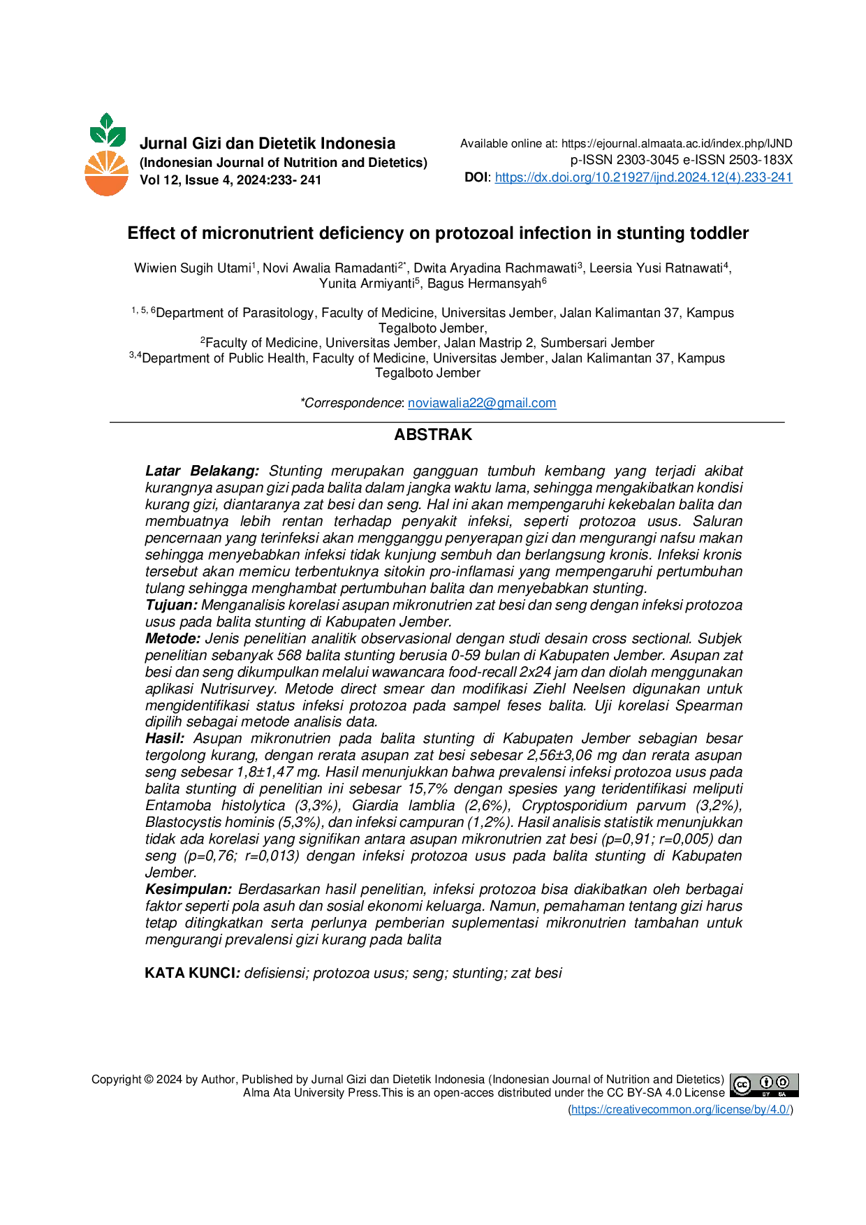 JURIS Effect Of Micronutrient Deficiency On Protozoal Infection In Stunting Toddler