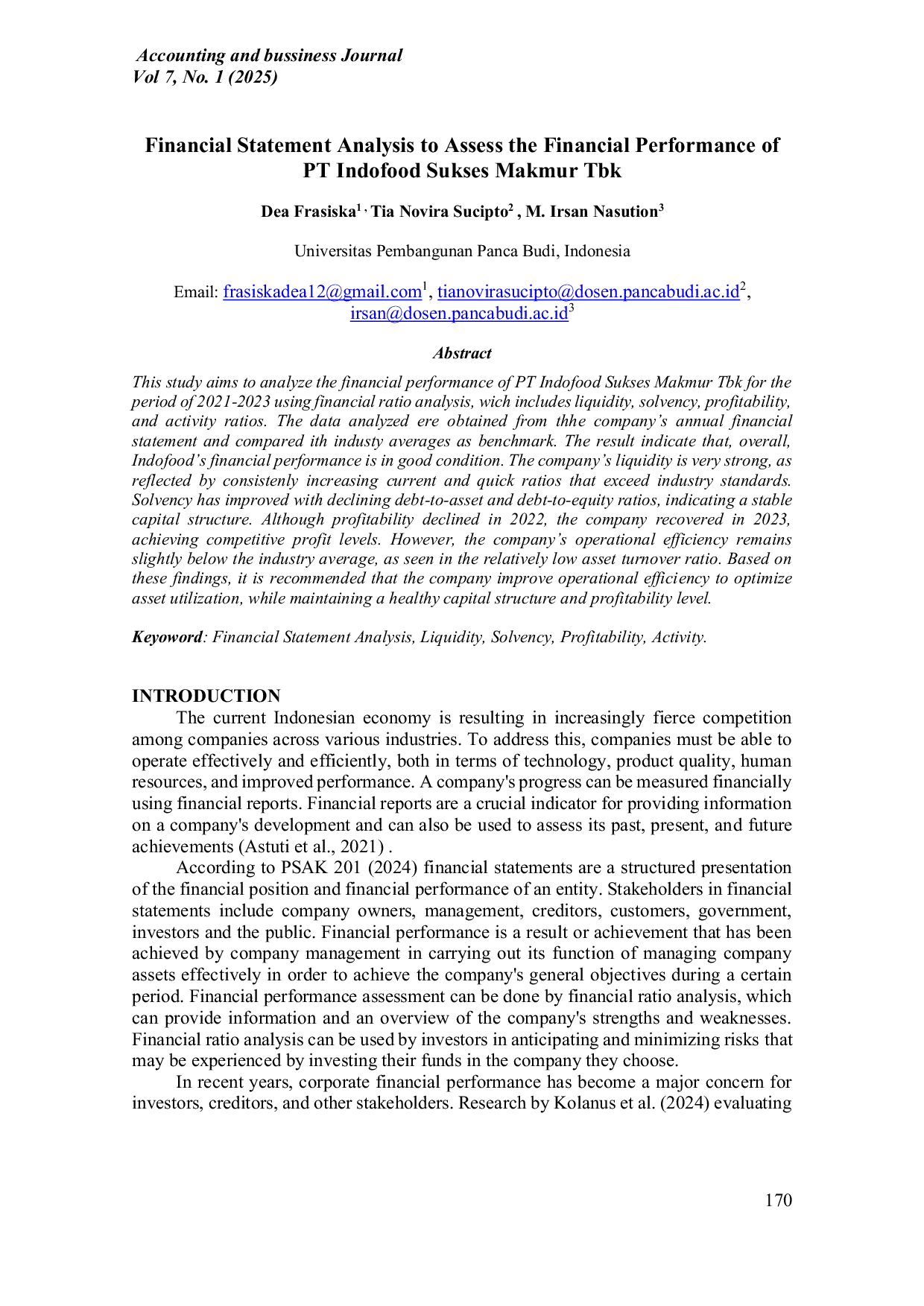 JURIS Analisis Laporan Keuangan Untuk Menilai Kinerja Keuangan Pt Indofood Sukses Makmur Tbk