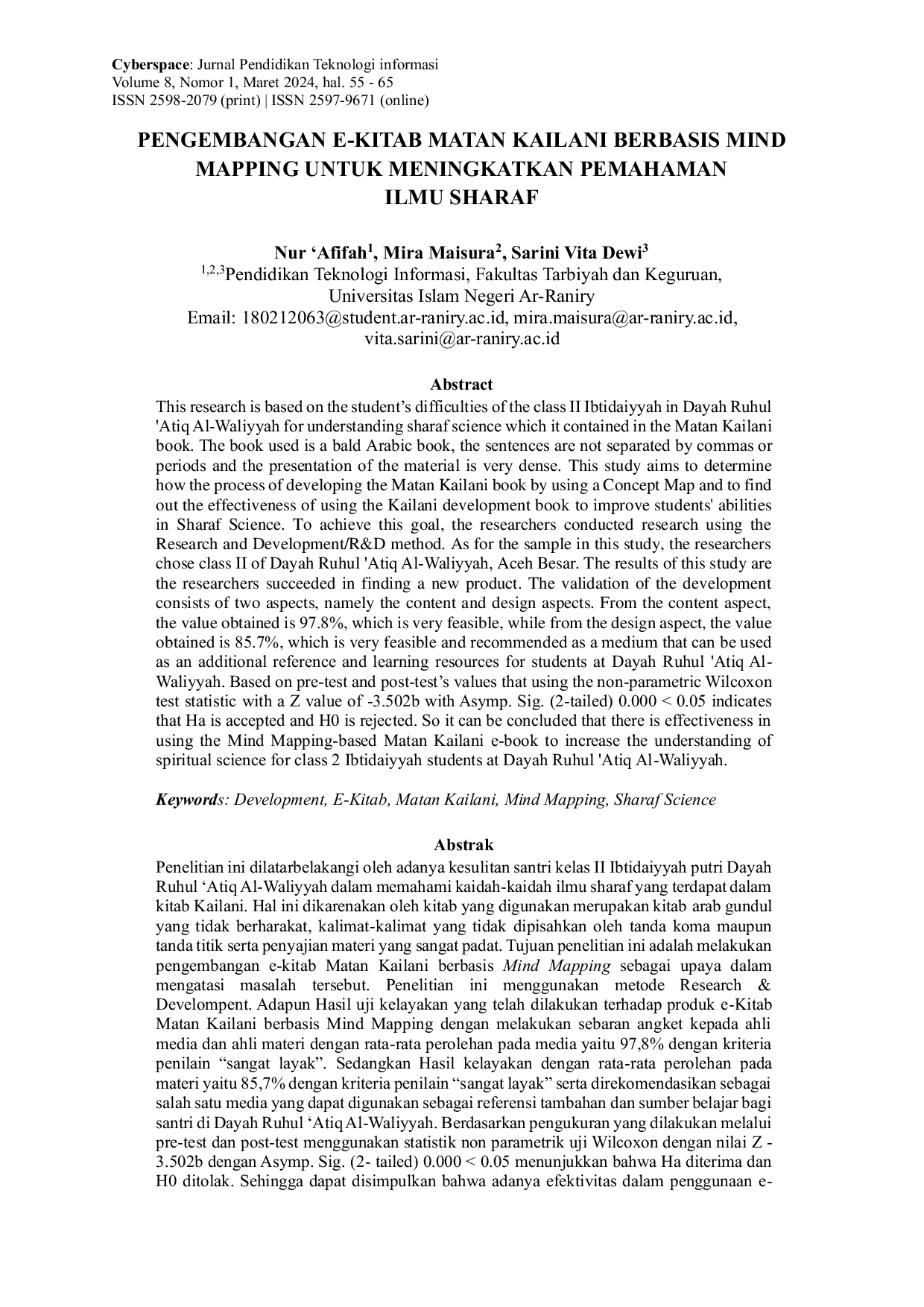 JURIS Pengembangan E Kitab Matan Kailani Berbasis Mind Mapping Untuk Meningkatkan Pemahaman Ilmu Sharaf