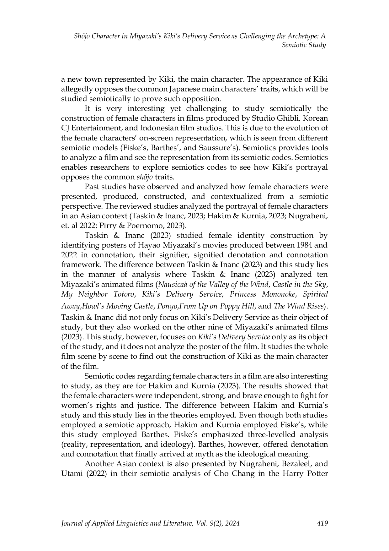 JURIS Shsjo Character in Miyazaki s Kiki s Delivery Service as Challenging the Archetype A Semiotic Study