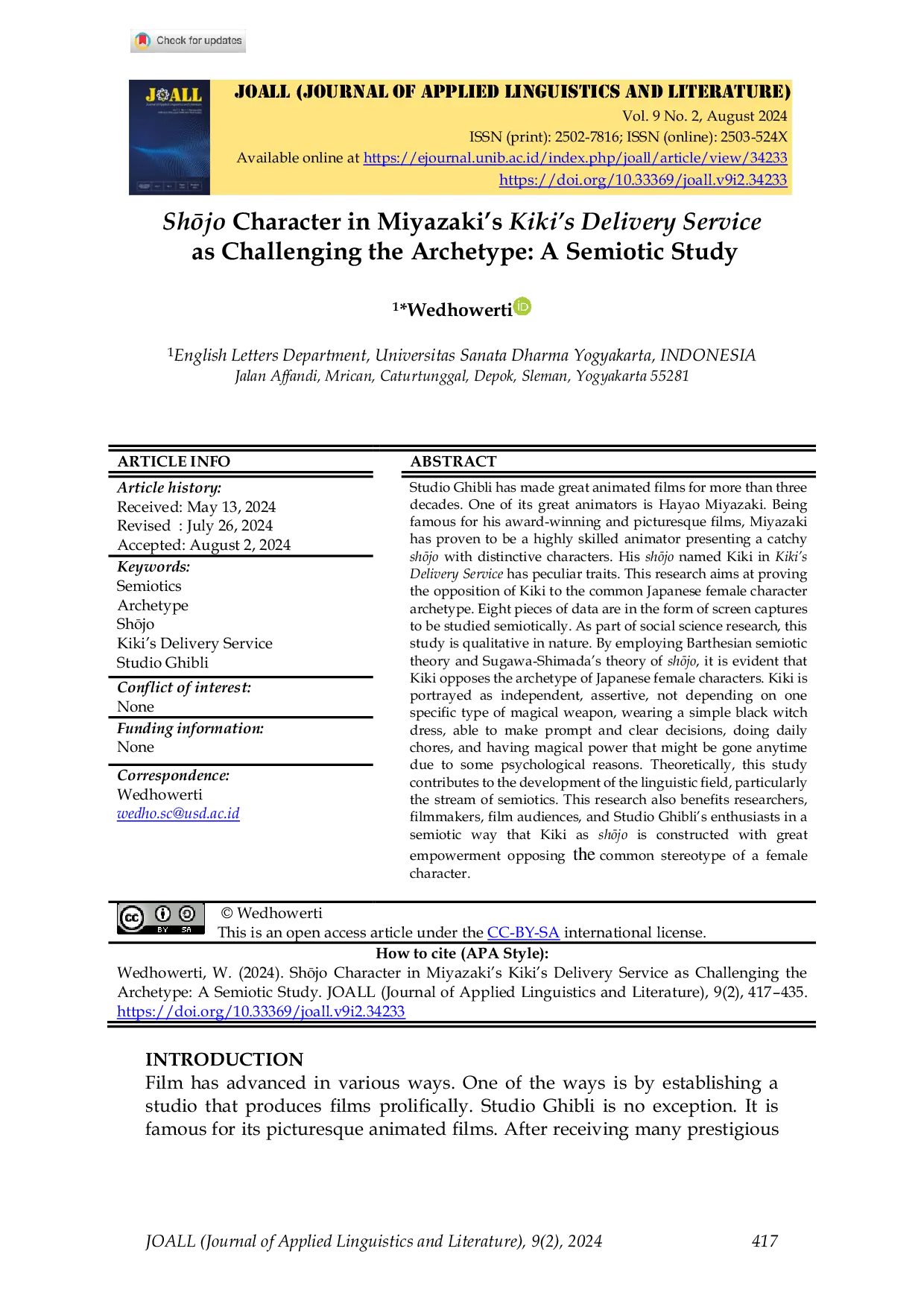 JURIS Shsjo Character in Miyazaki s Kiki s Delivery Service as Challenging the Archetype A Semiotic Study