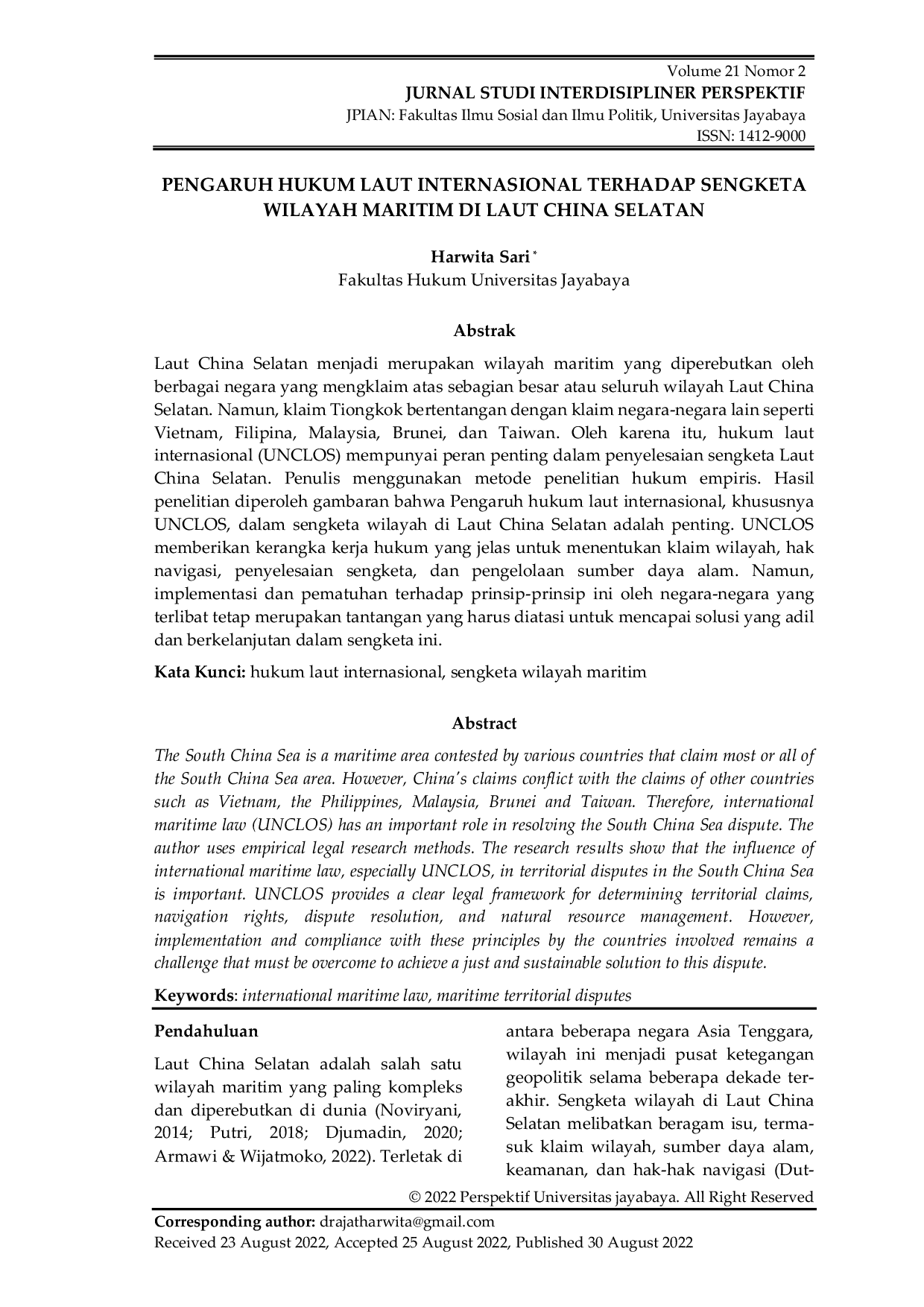 JURIS Pengaruh Hukum Laut Internasional Terhadap Sengketa Wilayah Maritim Di Laut China Selatan