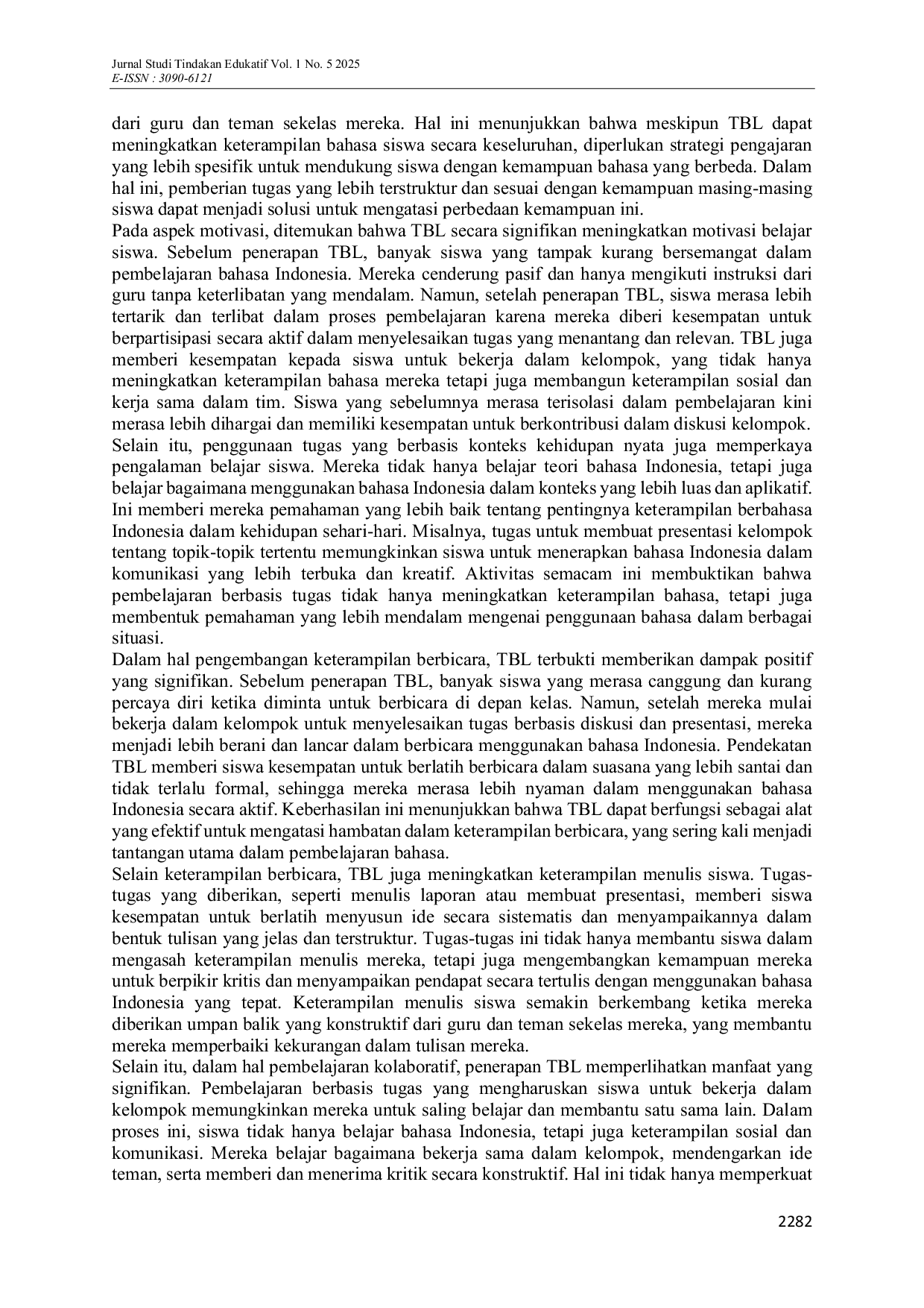 JURIS Enhancing Indonesian Language Skills through Task Based Learning Model at MI Daarul Muqimien A Practical Action Research
