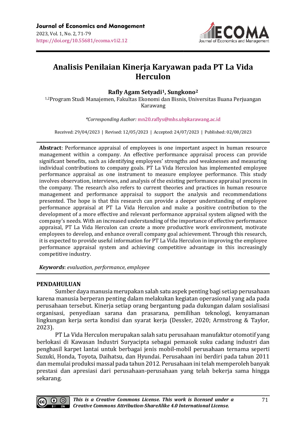 JURIS Analisis Penilaian Kinerja Karyawan pada PT La Vida Herculon