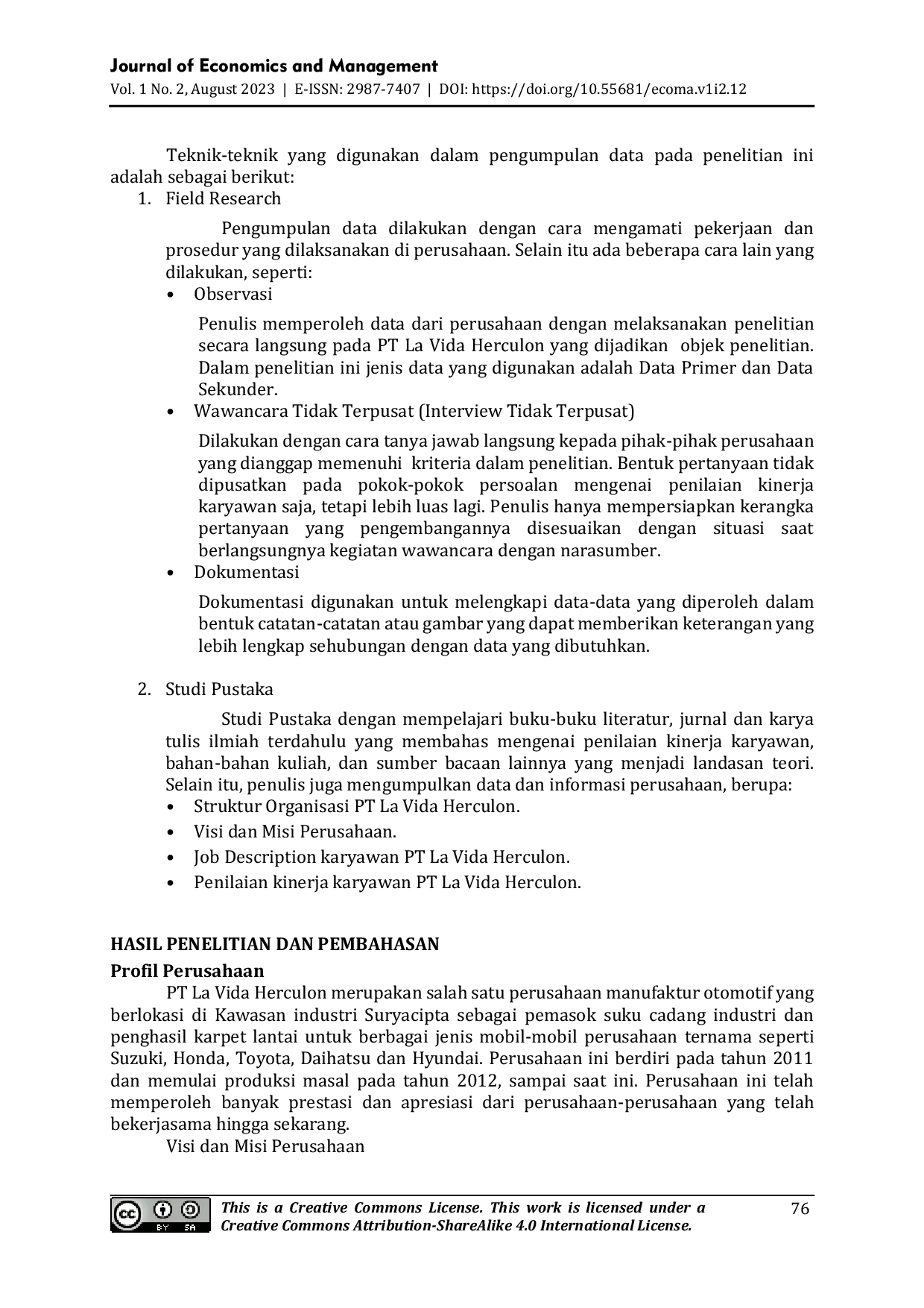 JURIS Analisis Penilaian Kinerja Karyawan pada PT La Vida Herculon