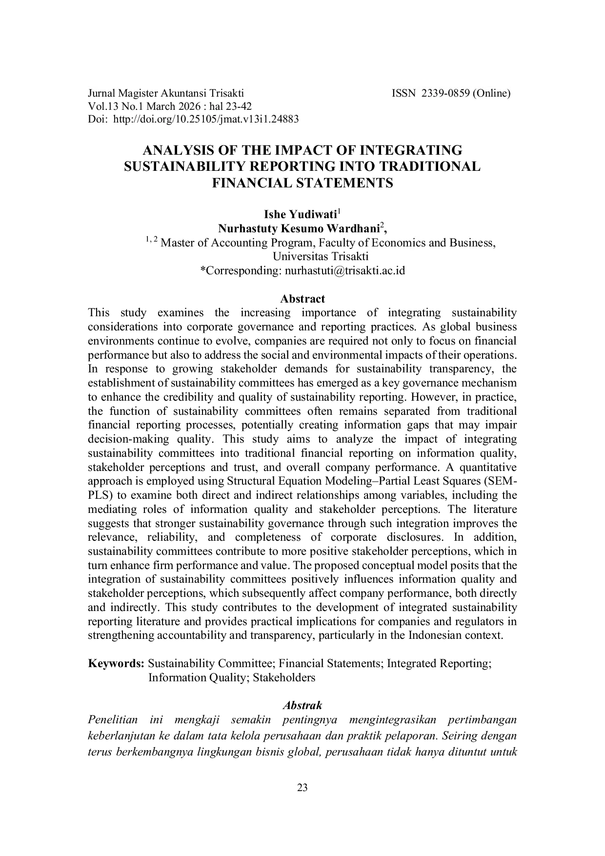 JURIS Analysis of the Impact of Integrating Sustainability Reporting into Traditional Financial Statements