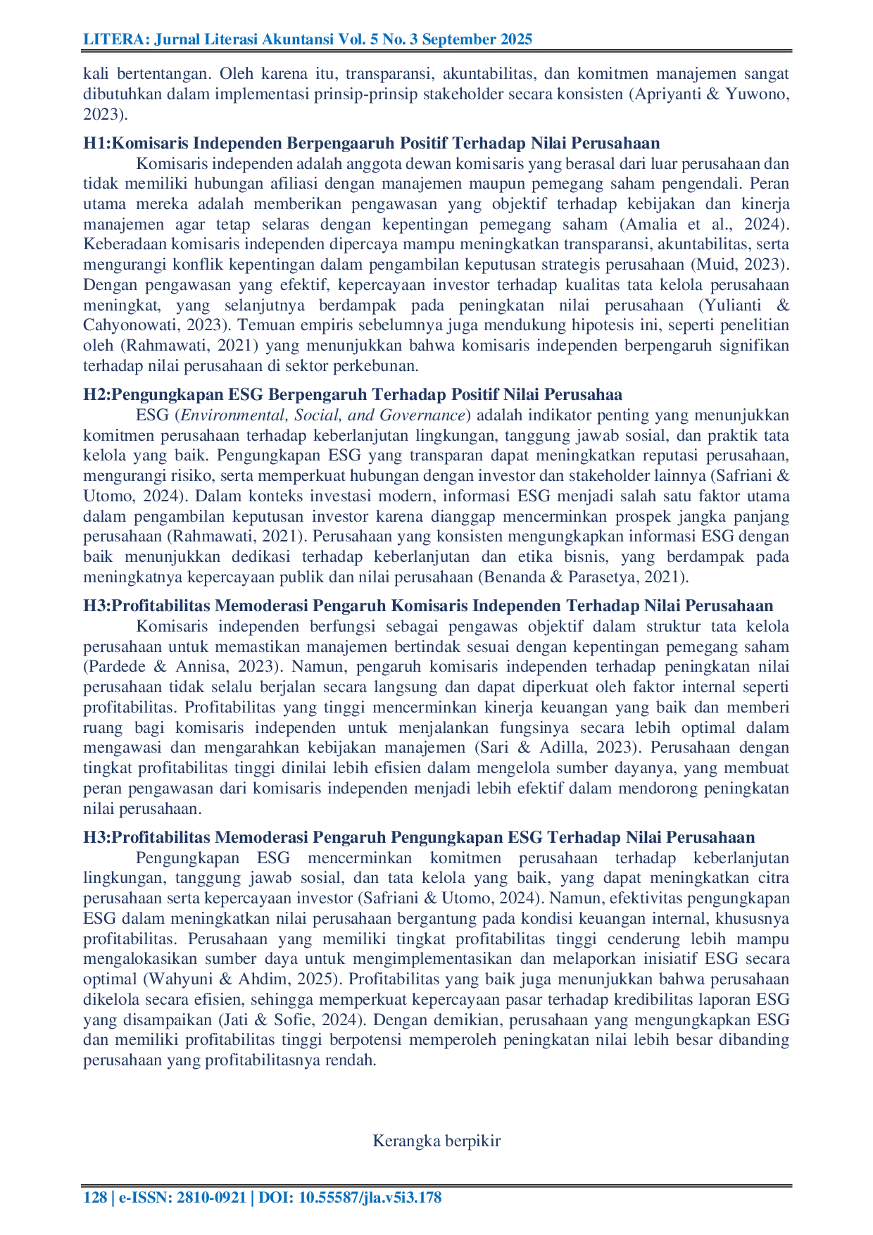 JURIS The Influence of Independent Commissioners and ESG Disclosure on Company Value with Profitability as a Moderating Variable